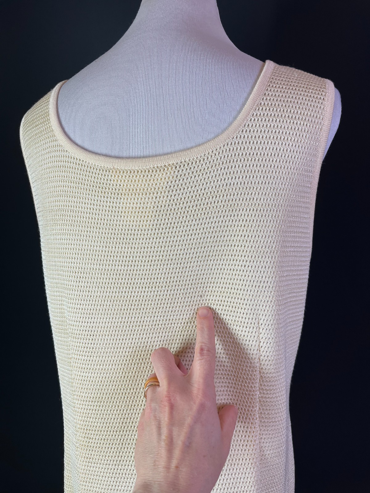 Vintage Escada Margaretha Ley Size 40 Cream Open Knit Tank Monogram
