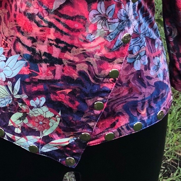 Vintage Top Animal Print Tiger Print Floral 3/4 Sleeve Fitted Women’s Size M
