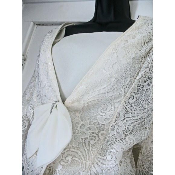 80s Dress Sz 12 L Vintage Ivory Semi Sheer Flared Skirt &Jacket, ck measurement