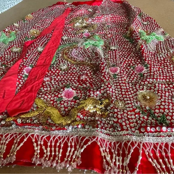 Vintage Custom Handmade Fully Beaded Sequined Traditional Chinese Wedding Dress