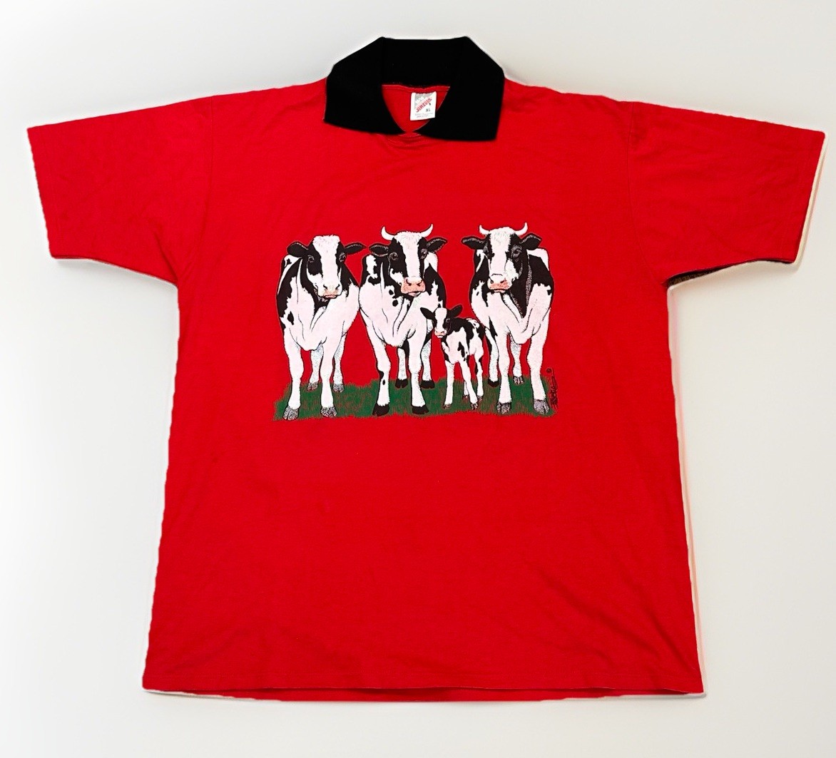 Vintage 90s Cow Family Shirt Cottagecore Graphic Collared TShirt XL Breakthrough