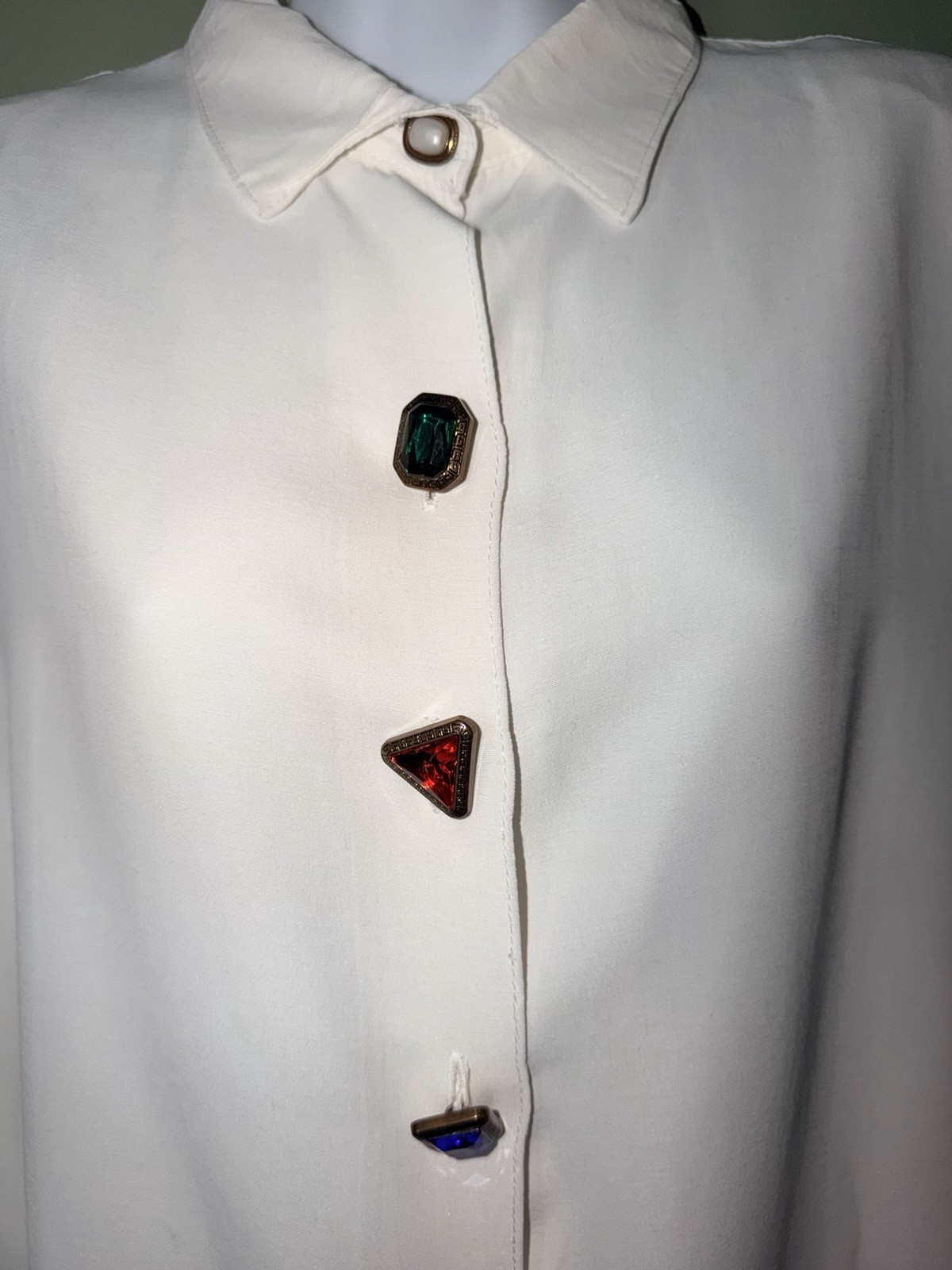 VTG 80’s FLORY USA 100% Rayon Jewel Button Down Chiffon Shirt Size M Hudson’s