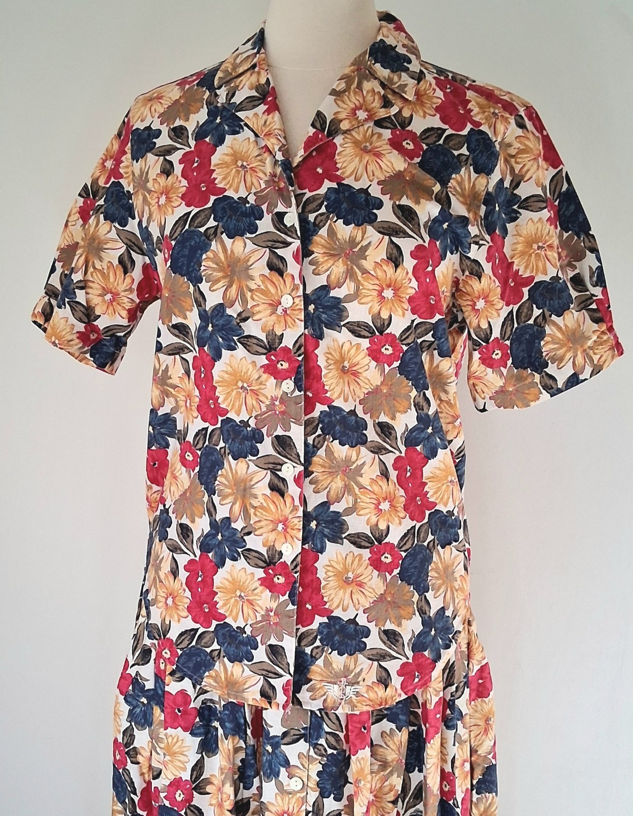 VTG Dockers 2Pc Pleated Skirt Button Up Top Floral Dress Outfit Size Small/XS