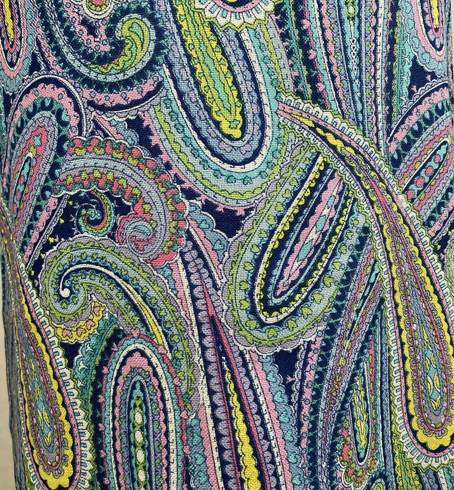Paisley Shift Dress Vintage 1960s XS Sleeveless Blue Purple Yellow Handmade