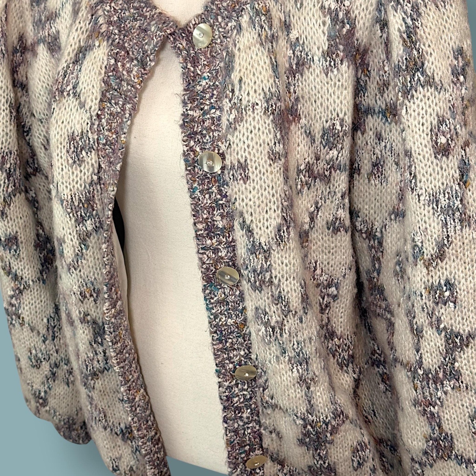 Vintage 80’s Rochelle California Chunky Floral Cardigan atomic Fleck Grandmacore