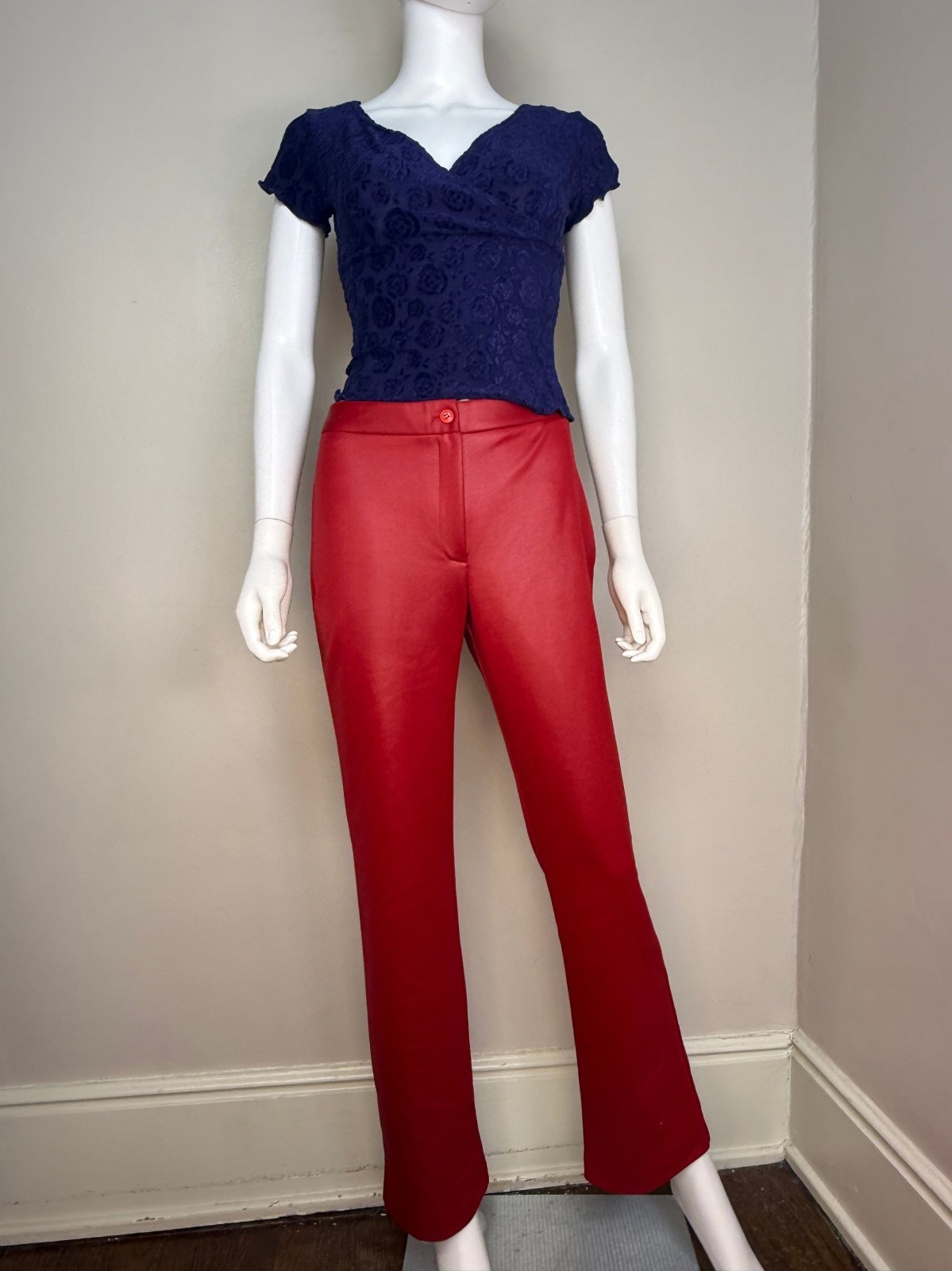 Vintage 1990s Shiny Red Pants Flare Leg 90s Star CCC City Clothing Co Stretchy