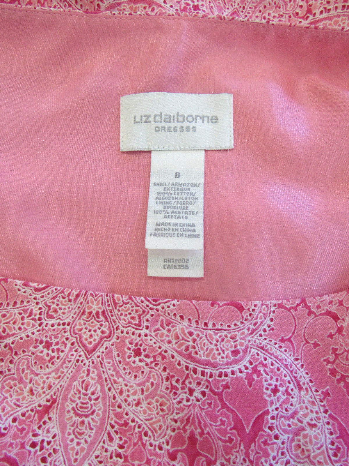 LIZ CLAIBORNE VTG 1990s 2000s COTTON PAISLEY DRESS SIZE 8 SHOULDER BOWS LINED