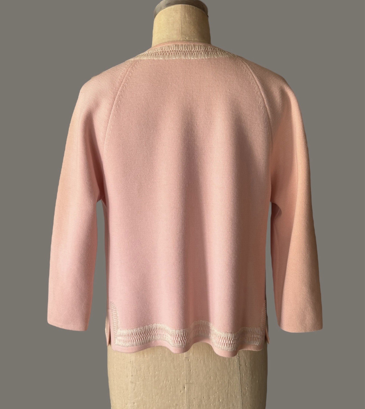 Vintage 1960s PINK Dorce for LeRoy 100% Wool Knit Open Cardigan Beaded Sweater