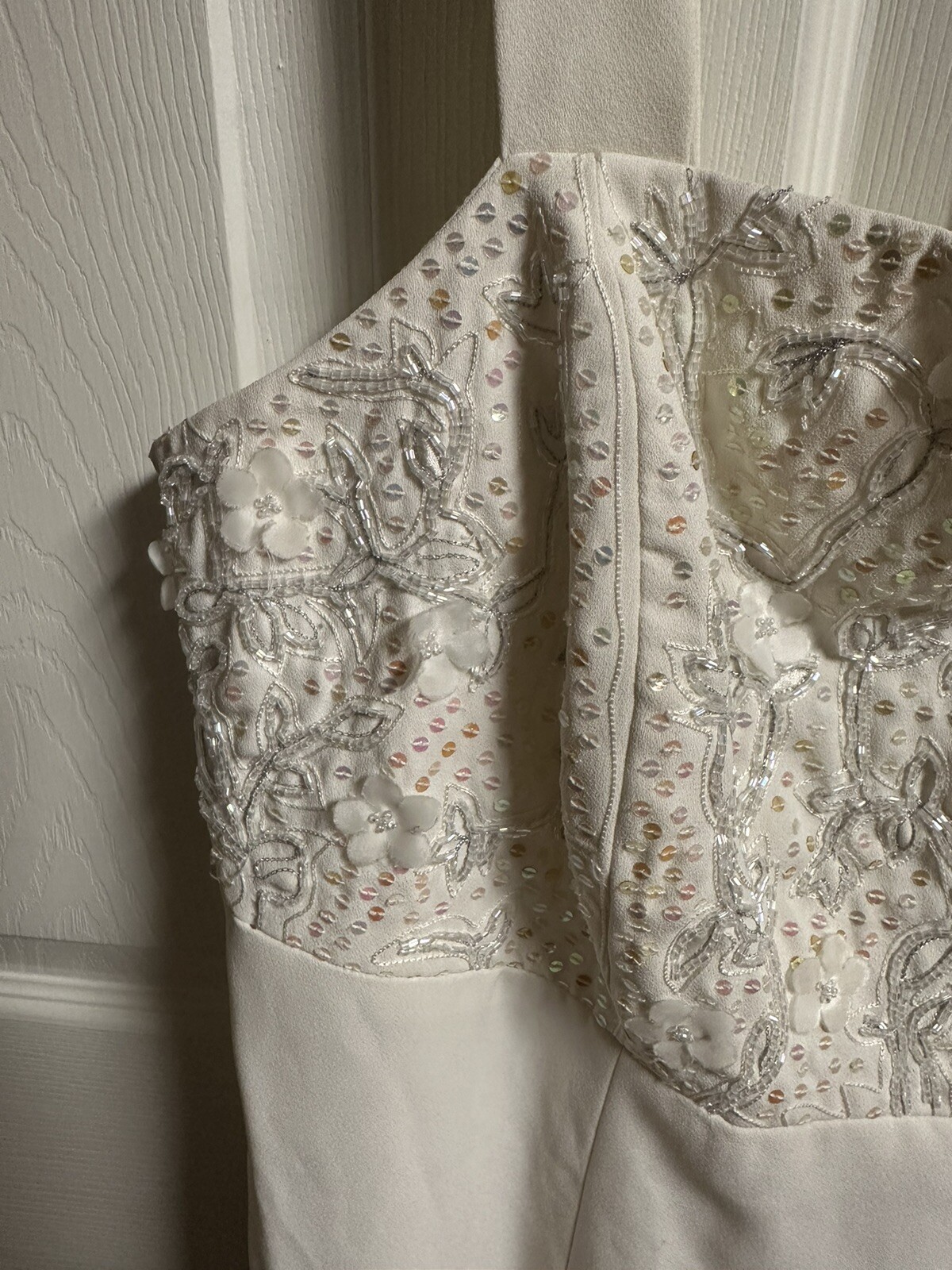 80s 90s Lori Max NY Dress White XL 16 Sleeveless Beaded Floral Cocktail XL 16
