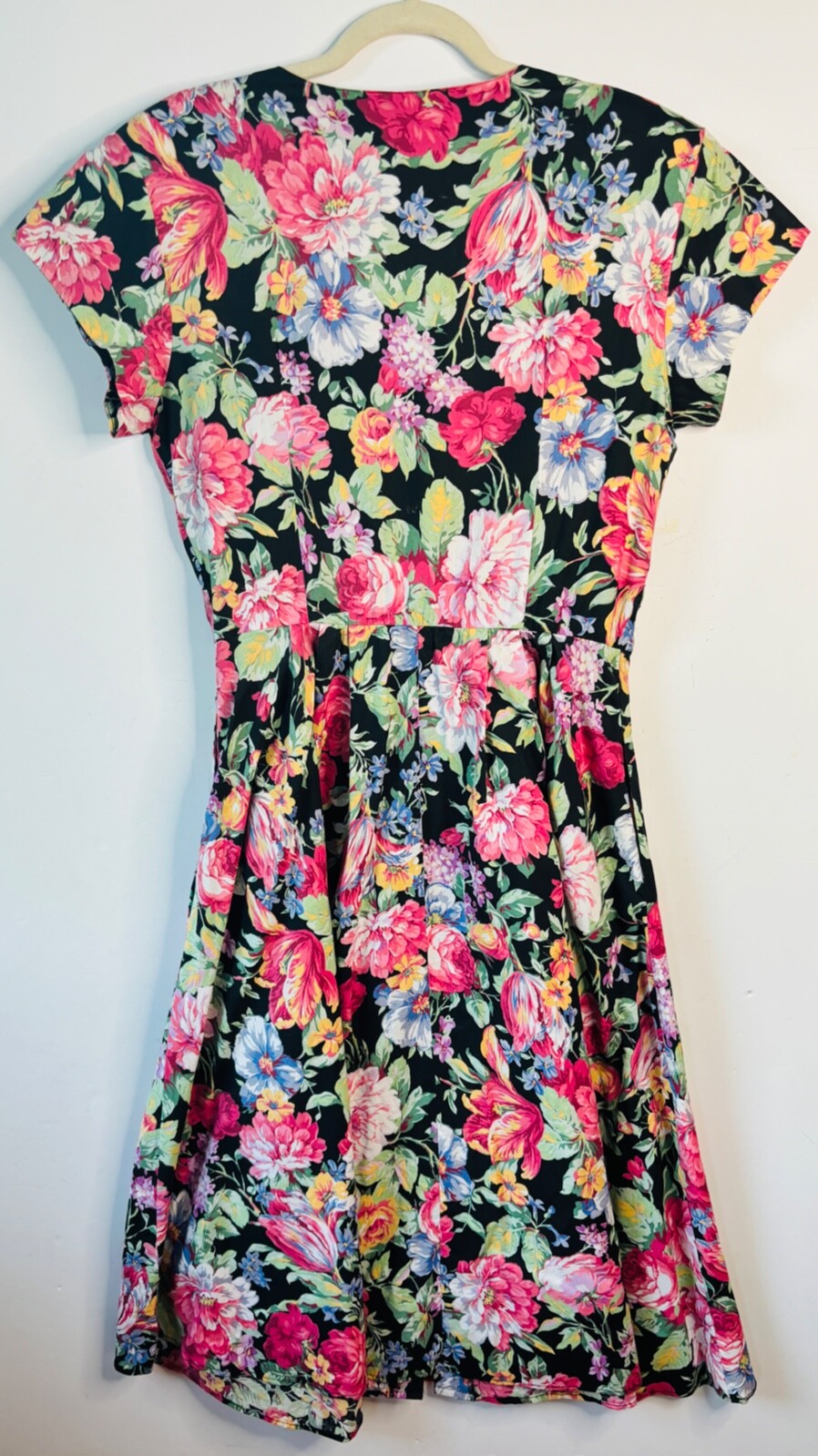VTG 80’S-90’S SL FASHIONS FLORAL BLACK PINK COTTON TEA PARTY GARDEN DRESS*18 M/L