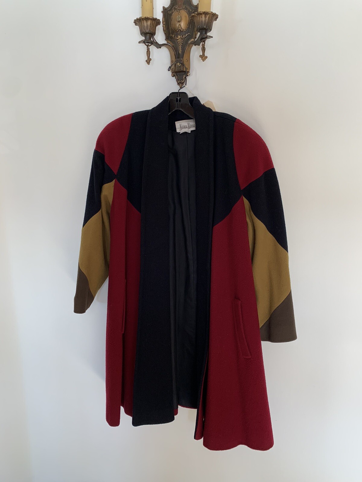 80s Vintage Swing Coat, Colorblocked in Black, Cabernet, Olive and Mustard