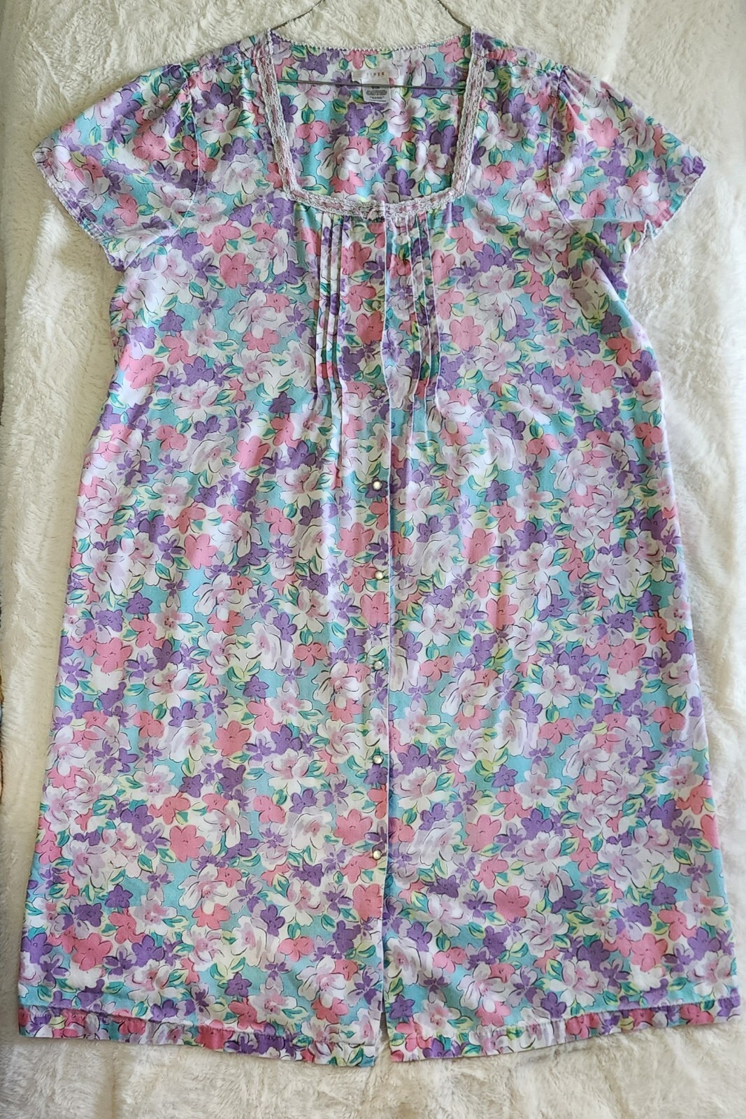 Vintage K-Mart PINK With Pearl Style Snap Closure House Coat Duster Nightgown L