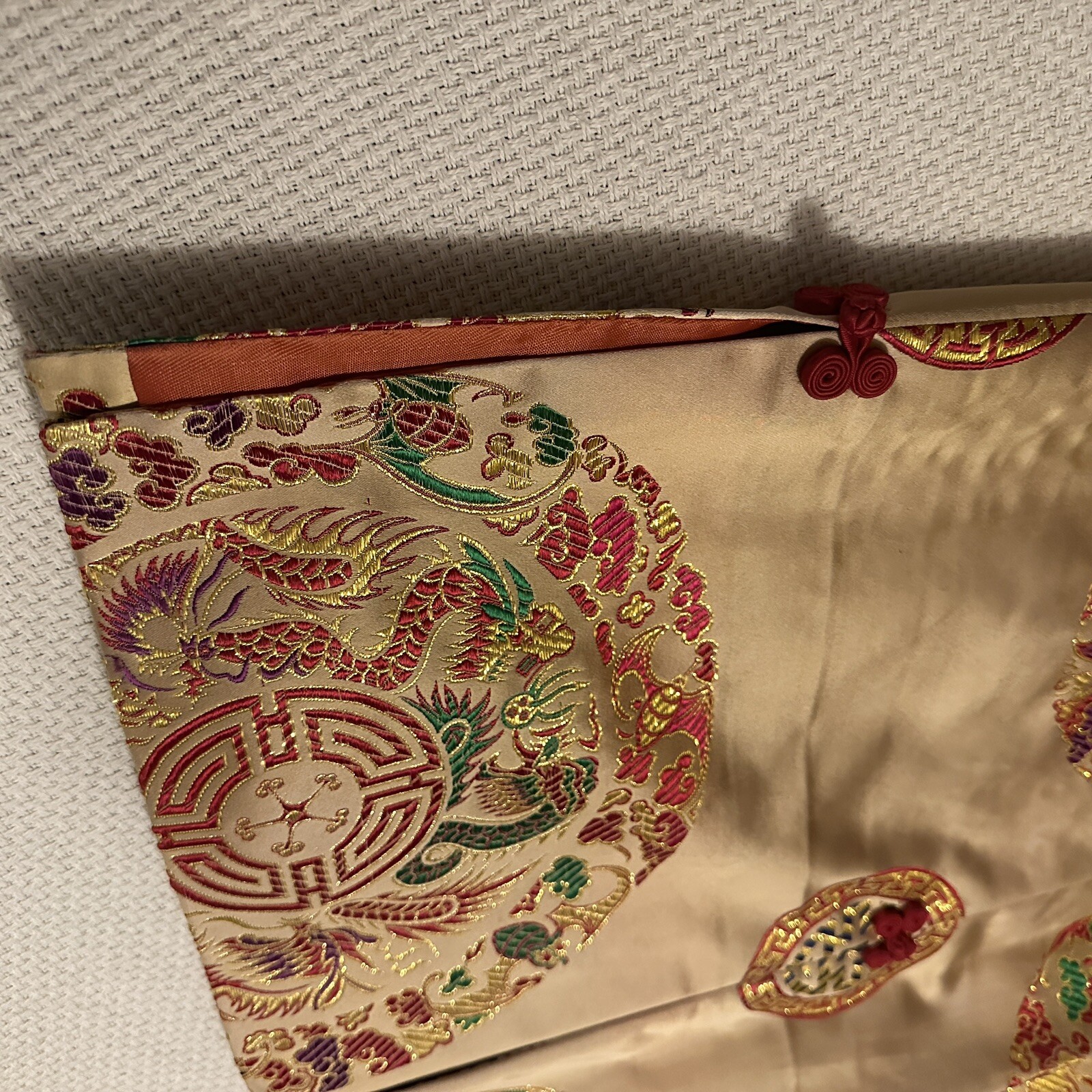 Vintage Park Seoul Korea Brocade Silk Robe Coat Dragon Phoenix Gold Womens 14