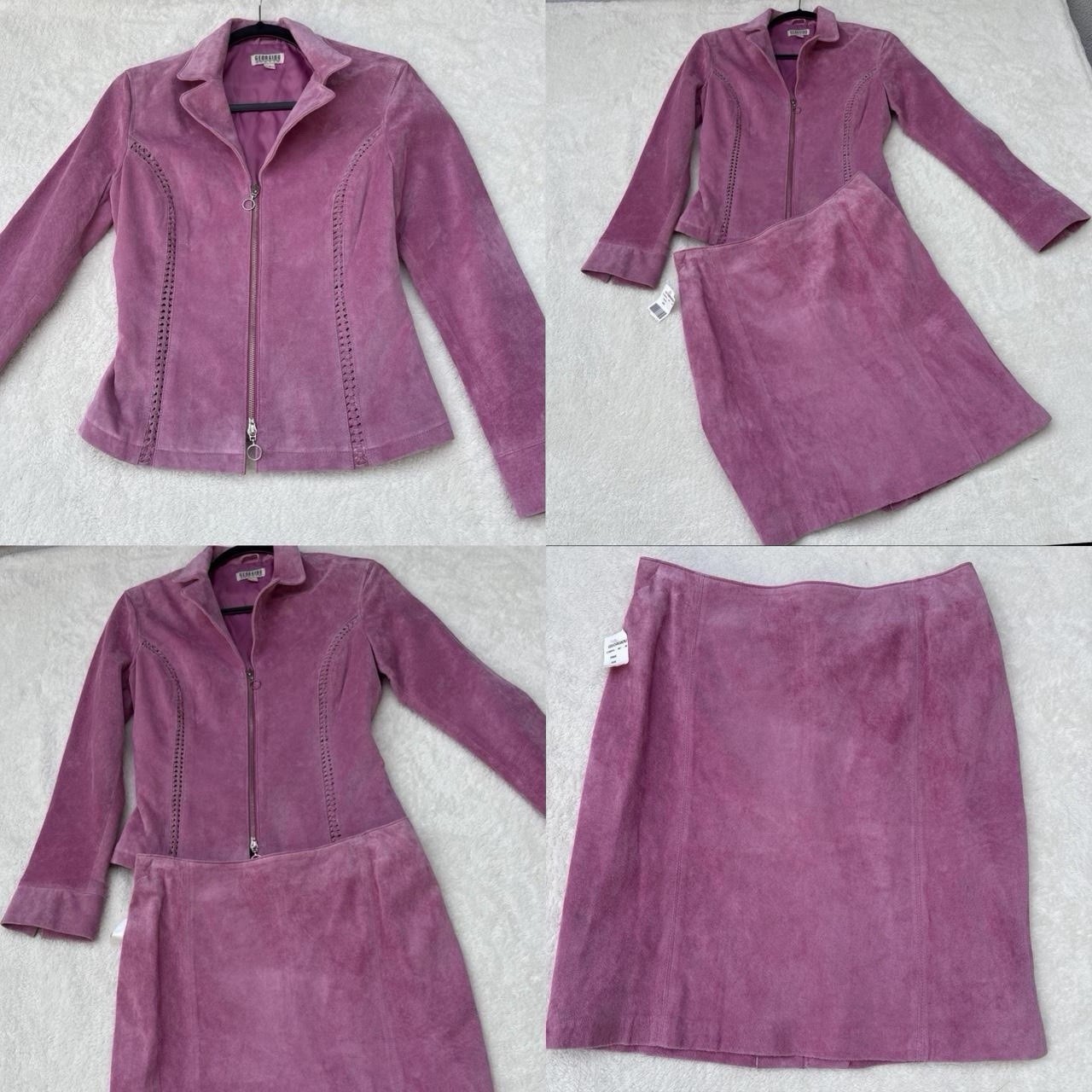 Vintage 90s Y2K Rare Leather Suede Pink Jacket And Mini Skirt Set