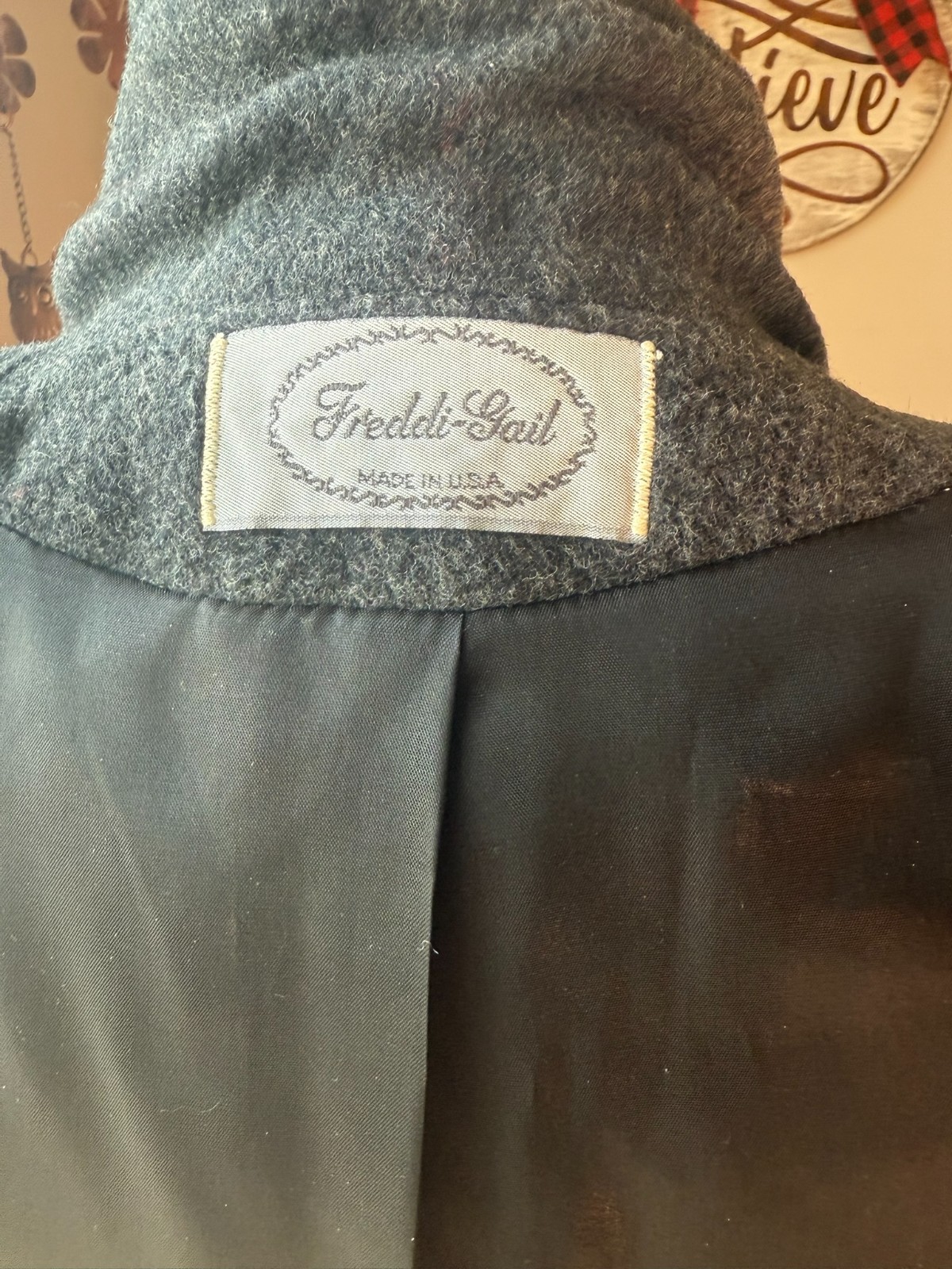 Vintage 80s 90s Gray Felted WOOL Coat FREDDI GAIL Long Double Breasted PREPPY M
