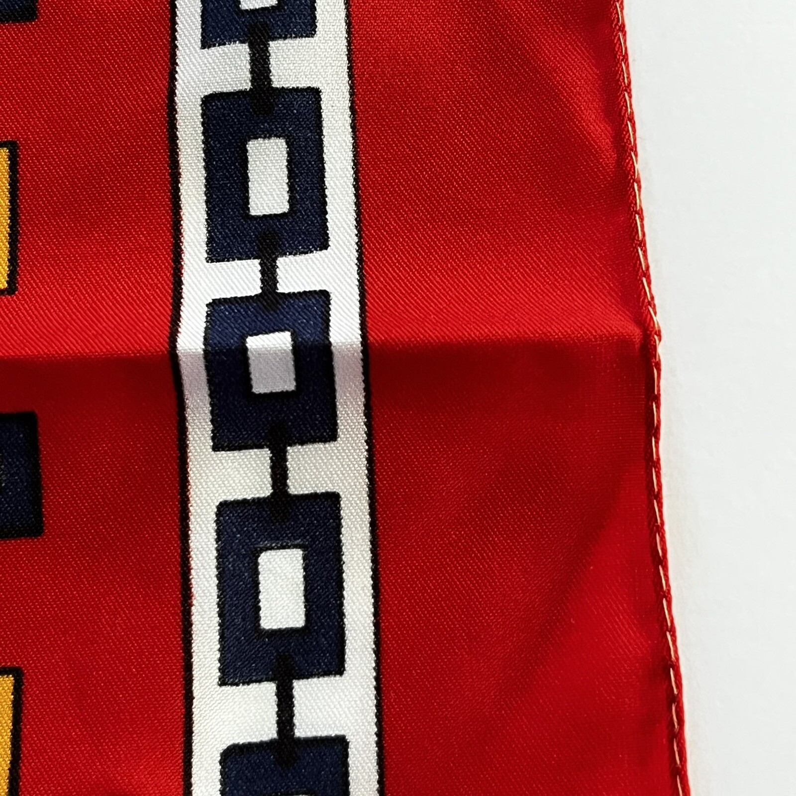 20” Red Scarf Chain Rectangles Yellow Blue White Made In Italy Polyester