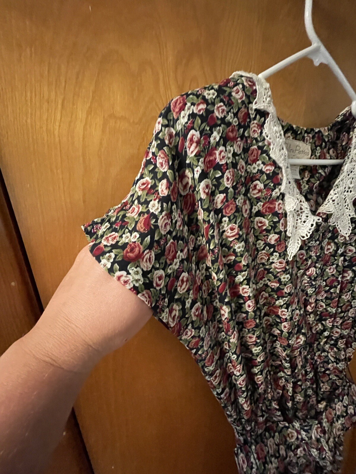 Pellini Petite By Von Bramlett Vintage Belted Dress Rose Pattern Lace Collar 12p