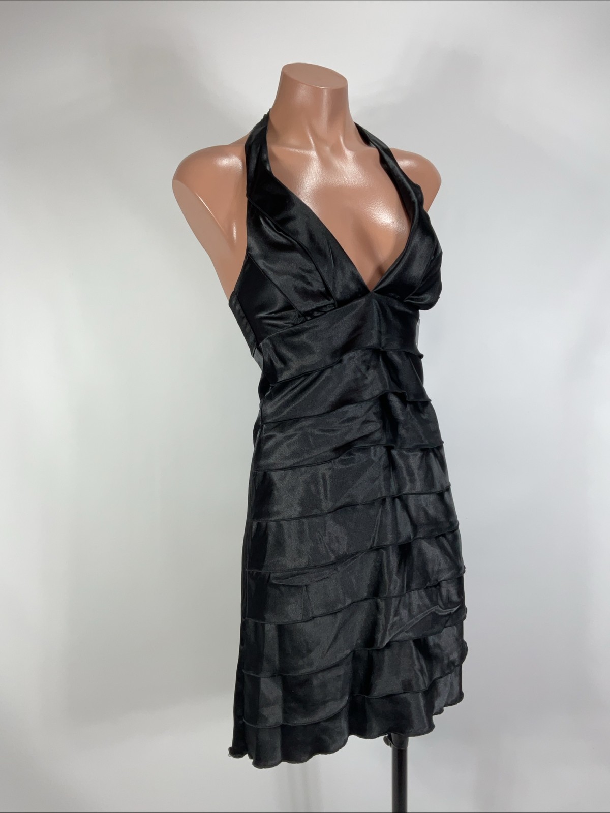Vintage 90s Satin Grunge Halter Mini Dress Ruched Ruffle 3 formal goingout goth