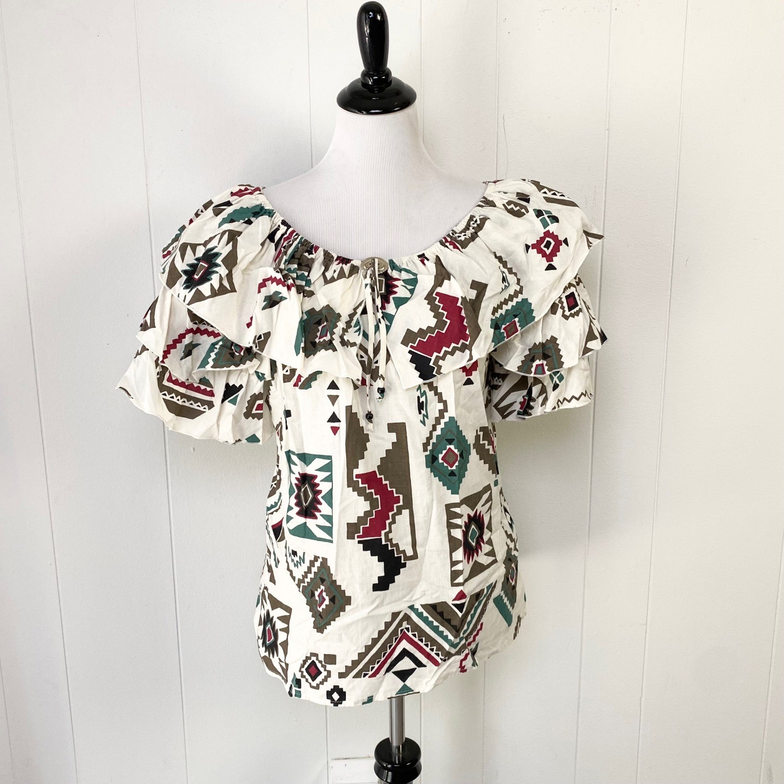 VTG Western Collection Off Shoulder Ruffle Peasant Shirt M Square Dance Western