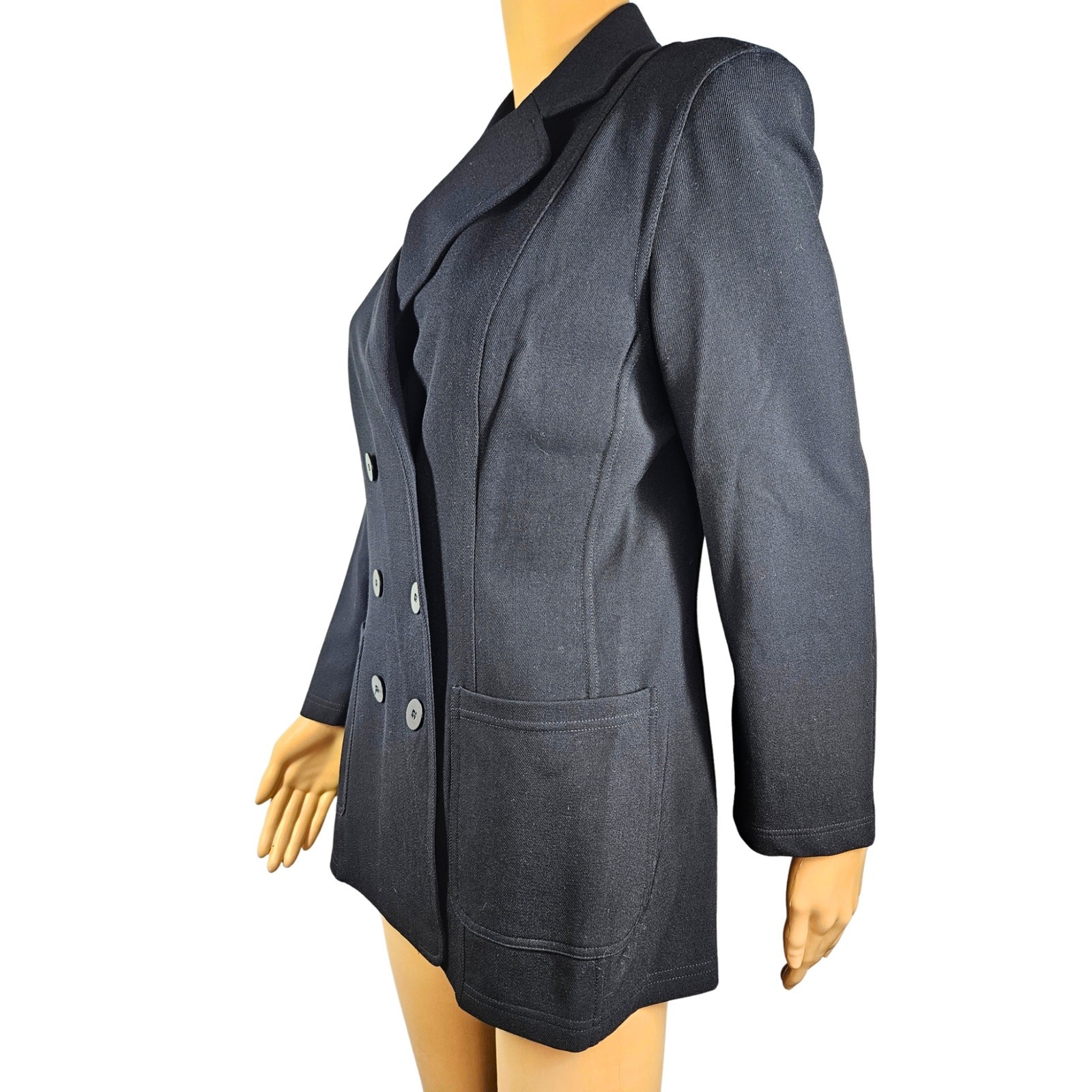1990s Georgio Armani Bergdorf Goodman Fitted Black Double Breasted Blazer Size 8