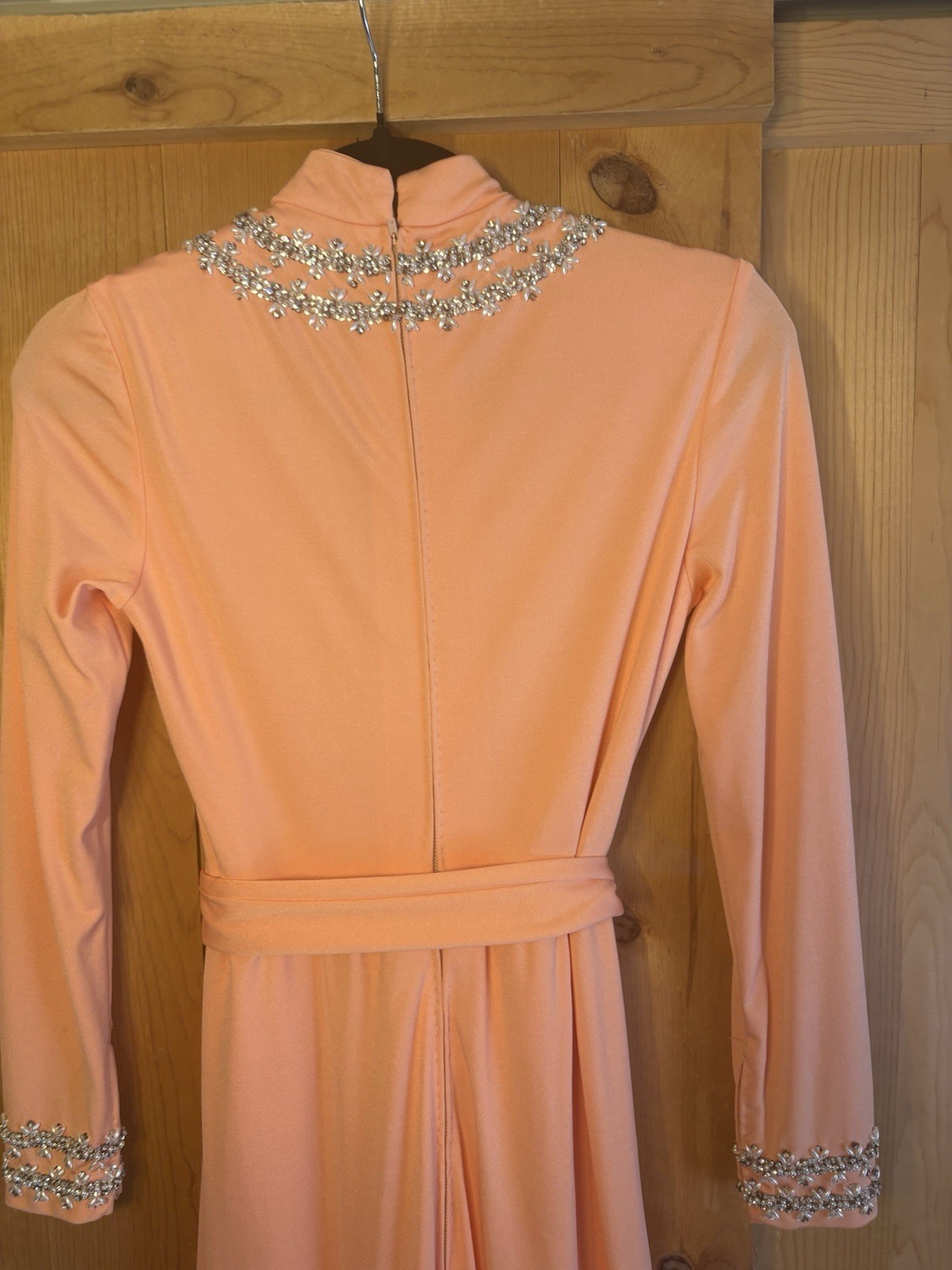 VTG 60-70s Victoria Royal Ltd Blue Beaded Embelished Peach Jumpsuit XS/S FLAWS