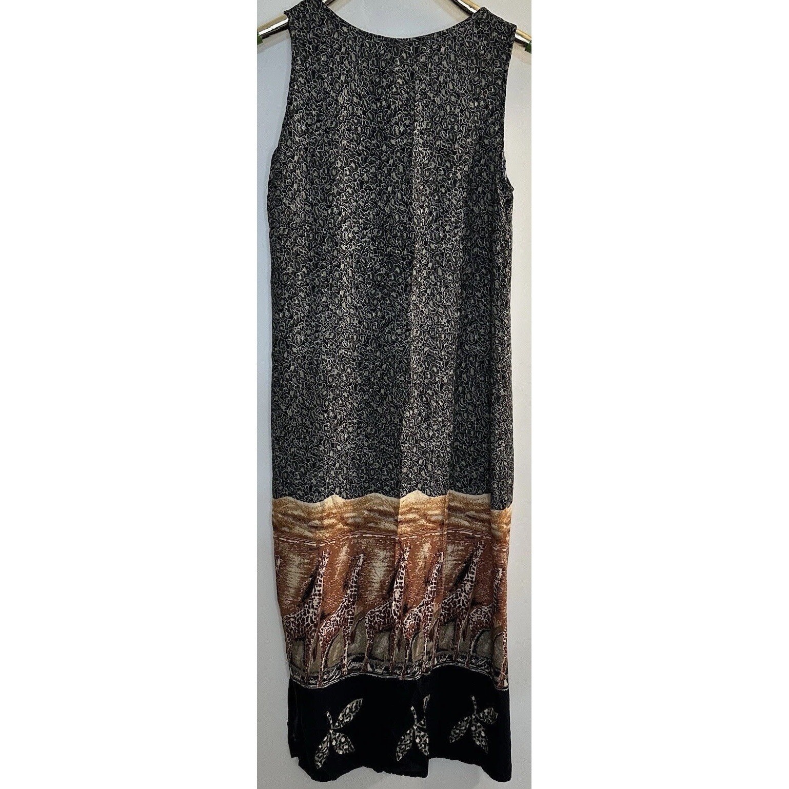 Whirlaway Frocks Maxi Dress Women 10P Black Brown Giraffe Animal Print Vintage