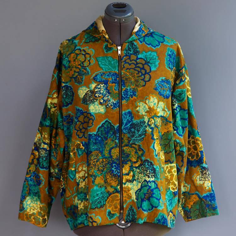 VTG 60s 70s J Cappuccio Hawaiian Floral Zip Front Hooded Jacket Awesome Print XL