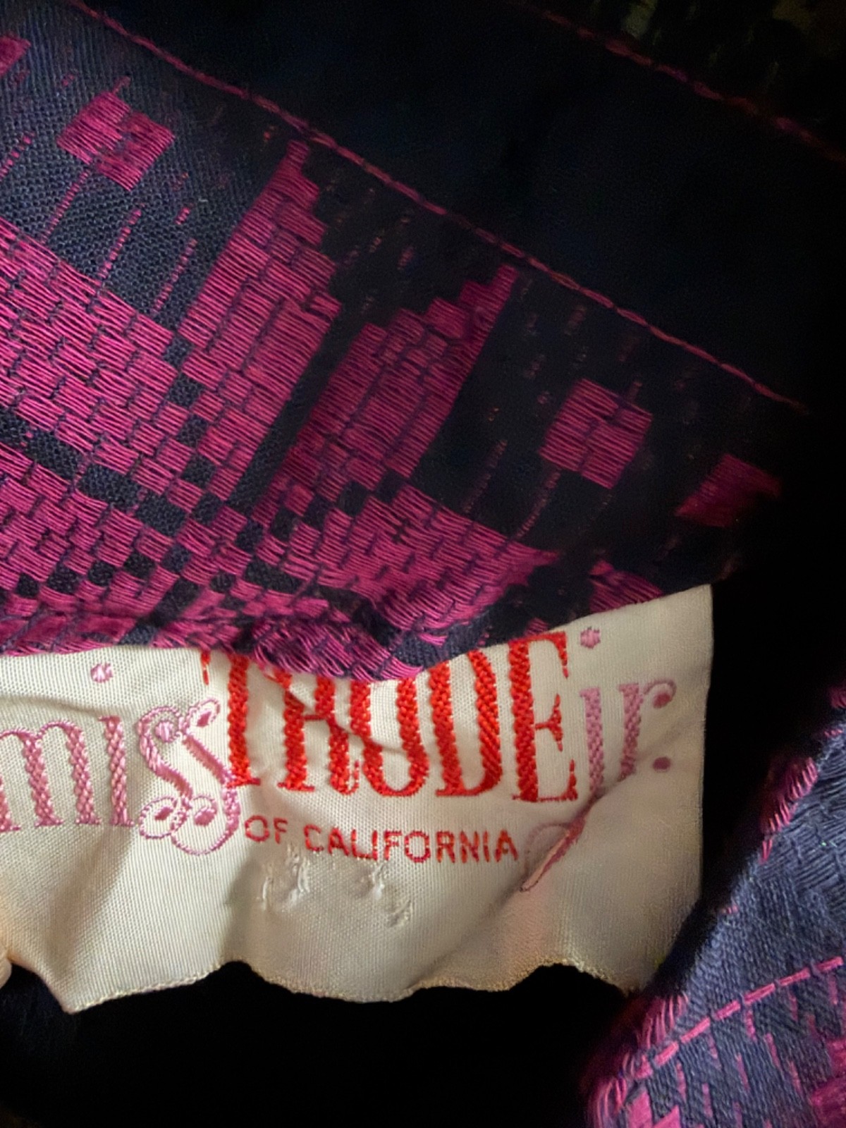 Vintage 1950s Miss Trude Jr of California dress Day WOVEN COTTON (ikat ish) SM.