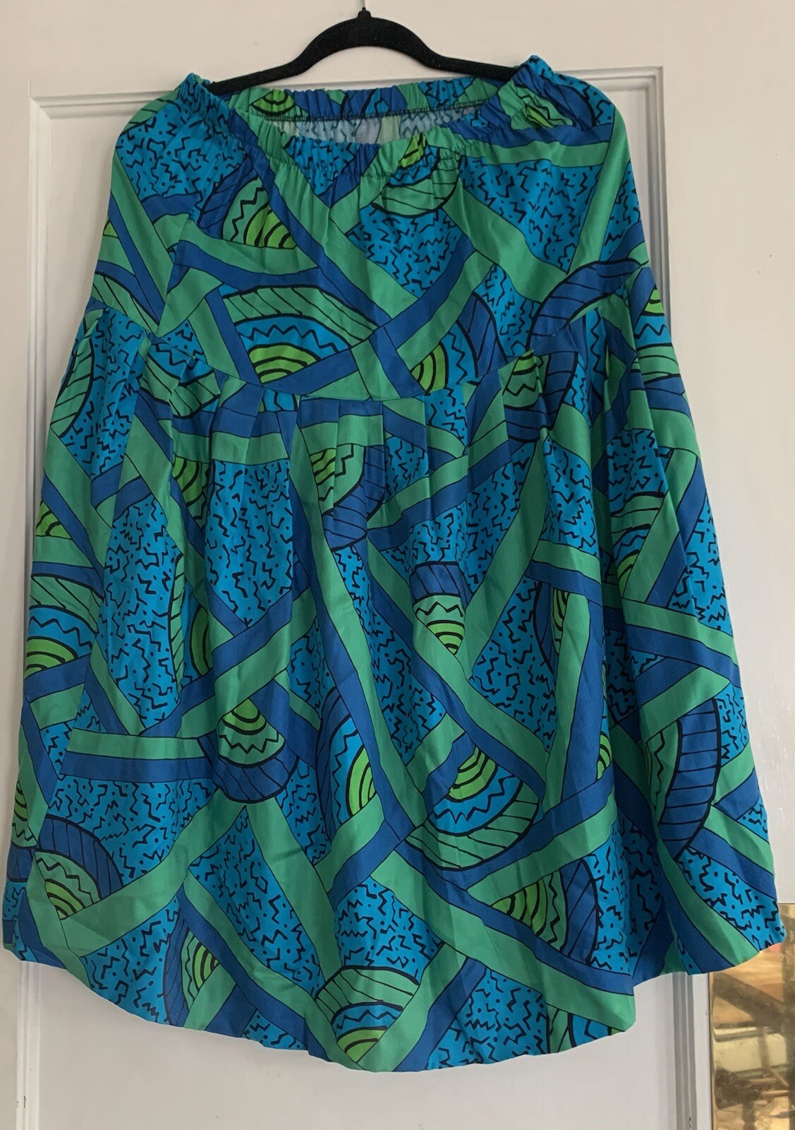 Vtg 80s Private Club Top Skirt Set Multicolor Lg Green Blue Rayon Retro