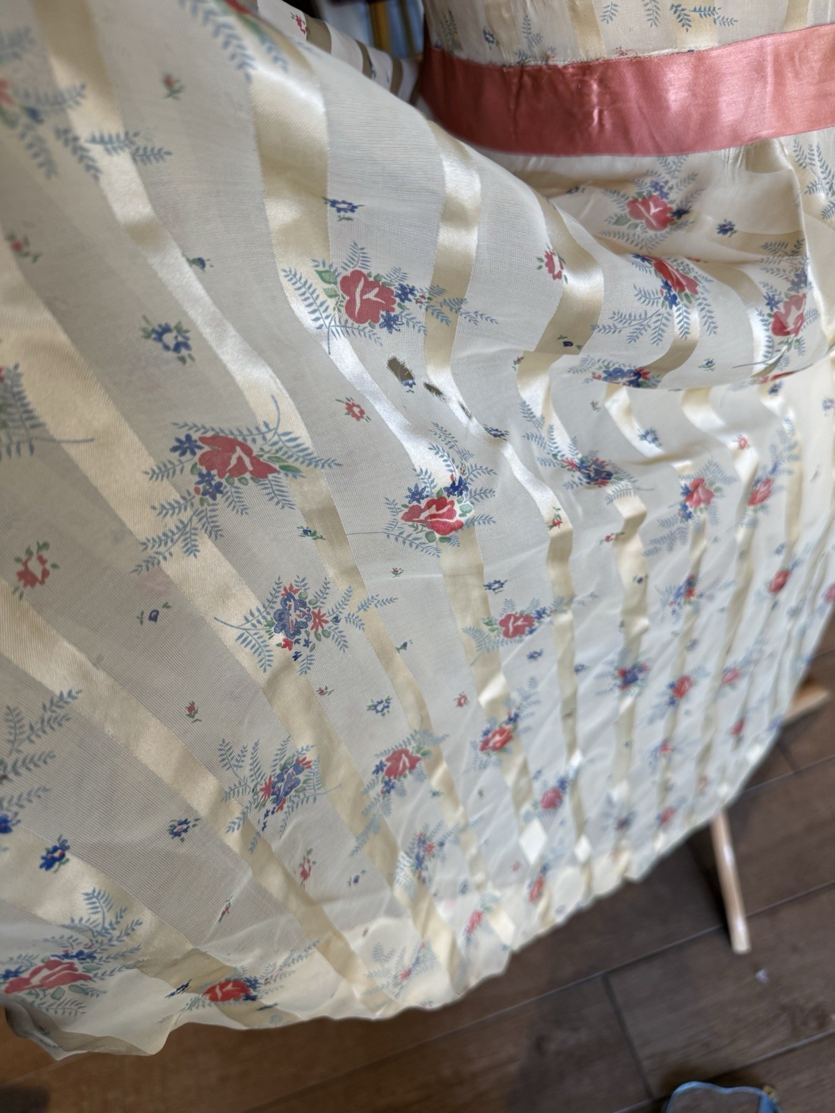 Vintage 1920s Paramount Studios Silk Floral Ribbon Stripe Day Dress 20s Antique