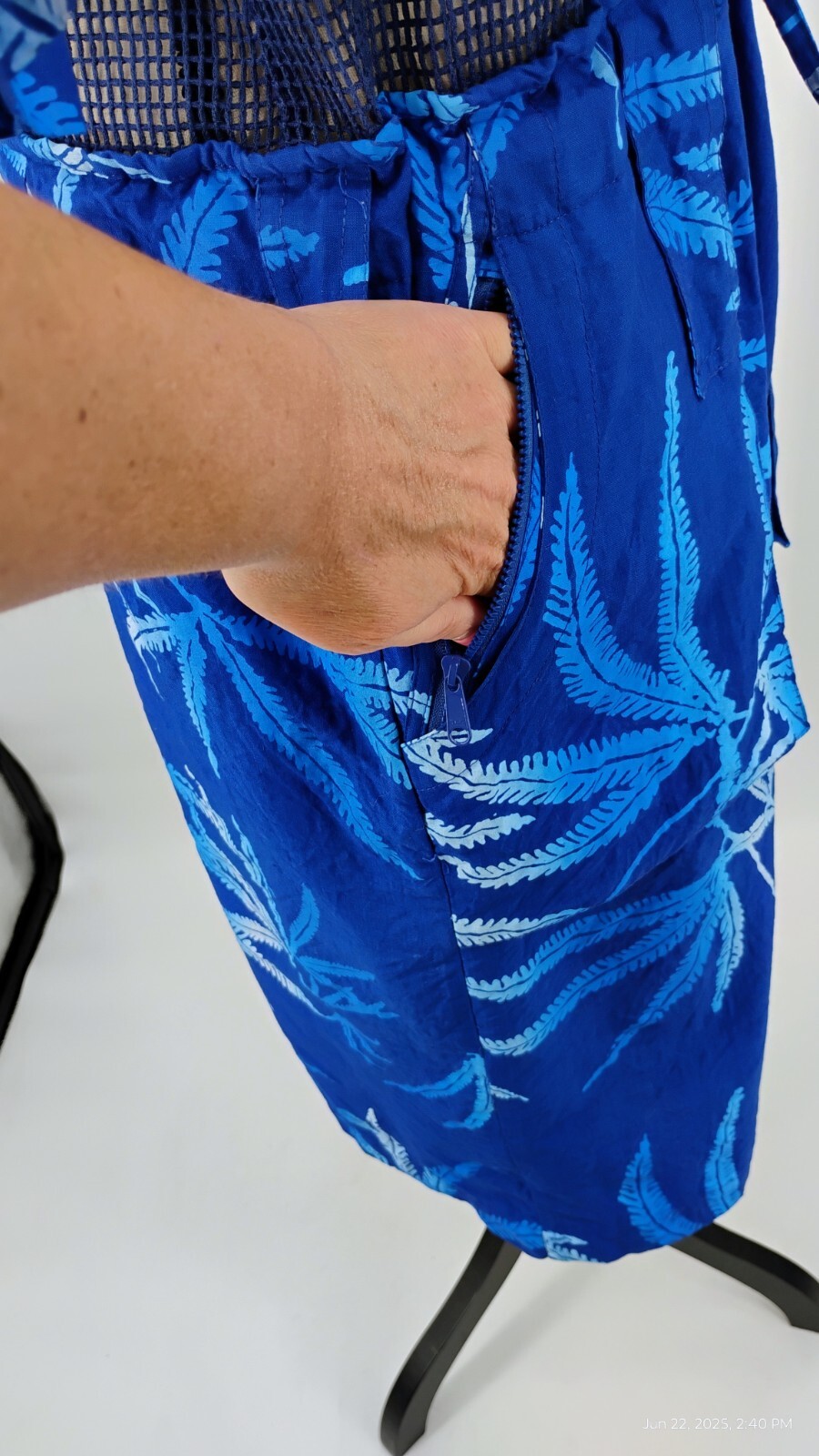 Global Kiwis Dress Vented Button Up Zip Pockets Mesh 100% Cotton Blue Tropical M