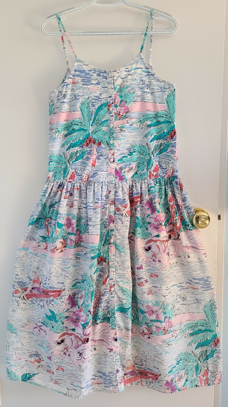 Vintage Eileen West Tropical Pattern Sun Dress 100% Cotton.