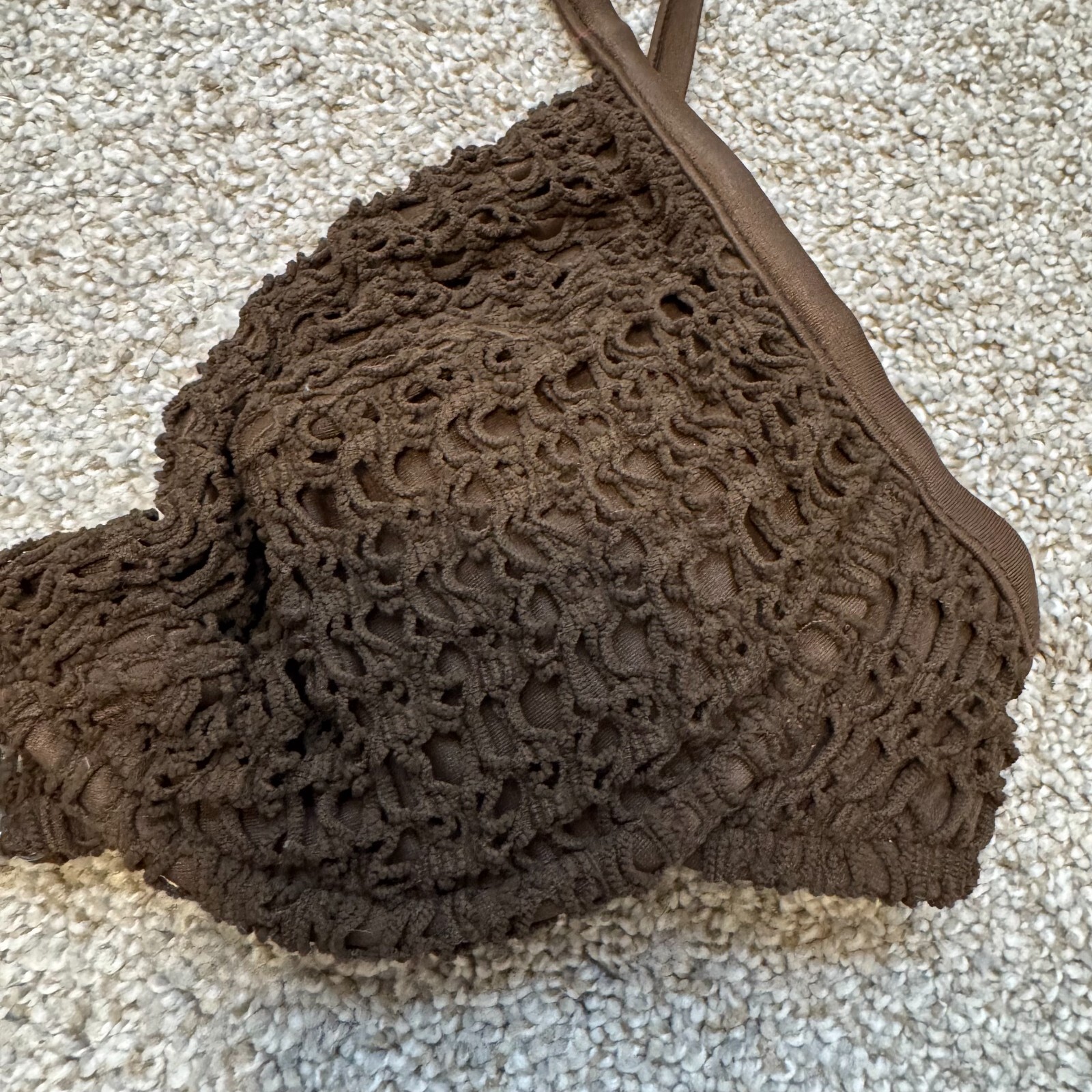 Y2K Vintage Victoria’s Secret Bikini Swim Top Medium Large Brown Crochet Coconut