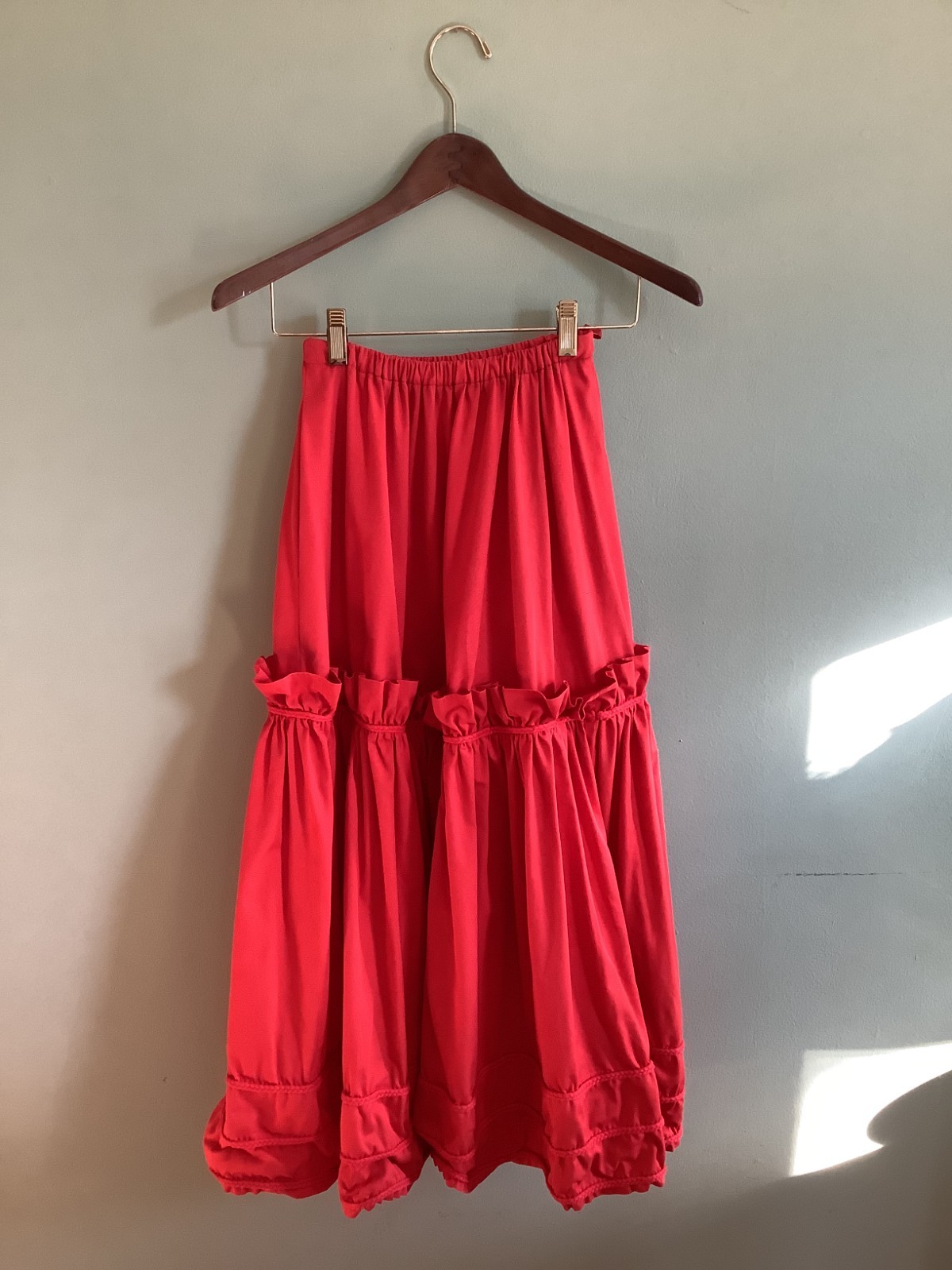 vintage Saint Laurent Rive Gauche scarlet peasant skirt, spring 1977