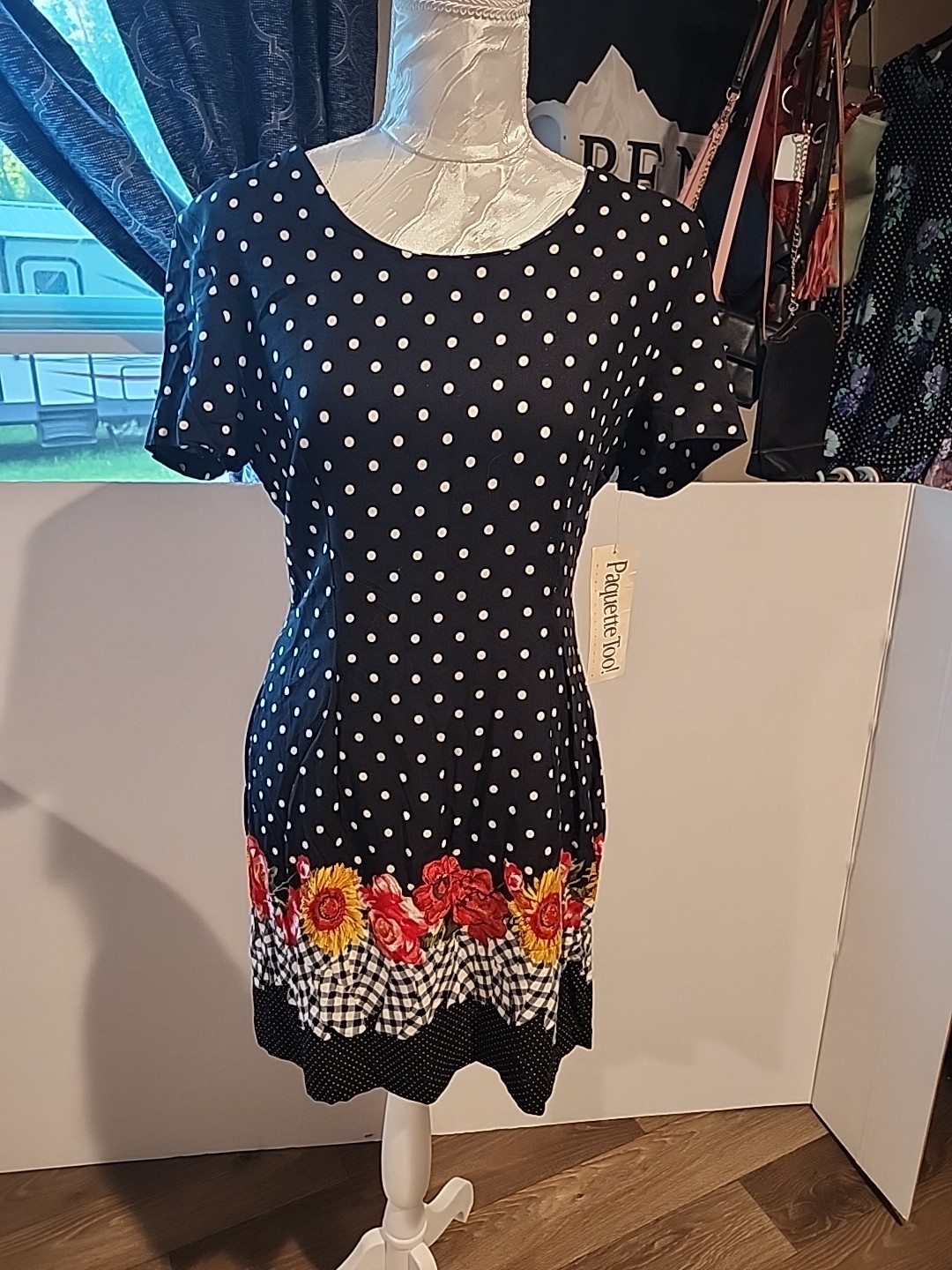 NWT Vintage Paquette Too Black Floral And Pokeadot Midi Size 10