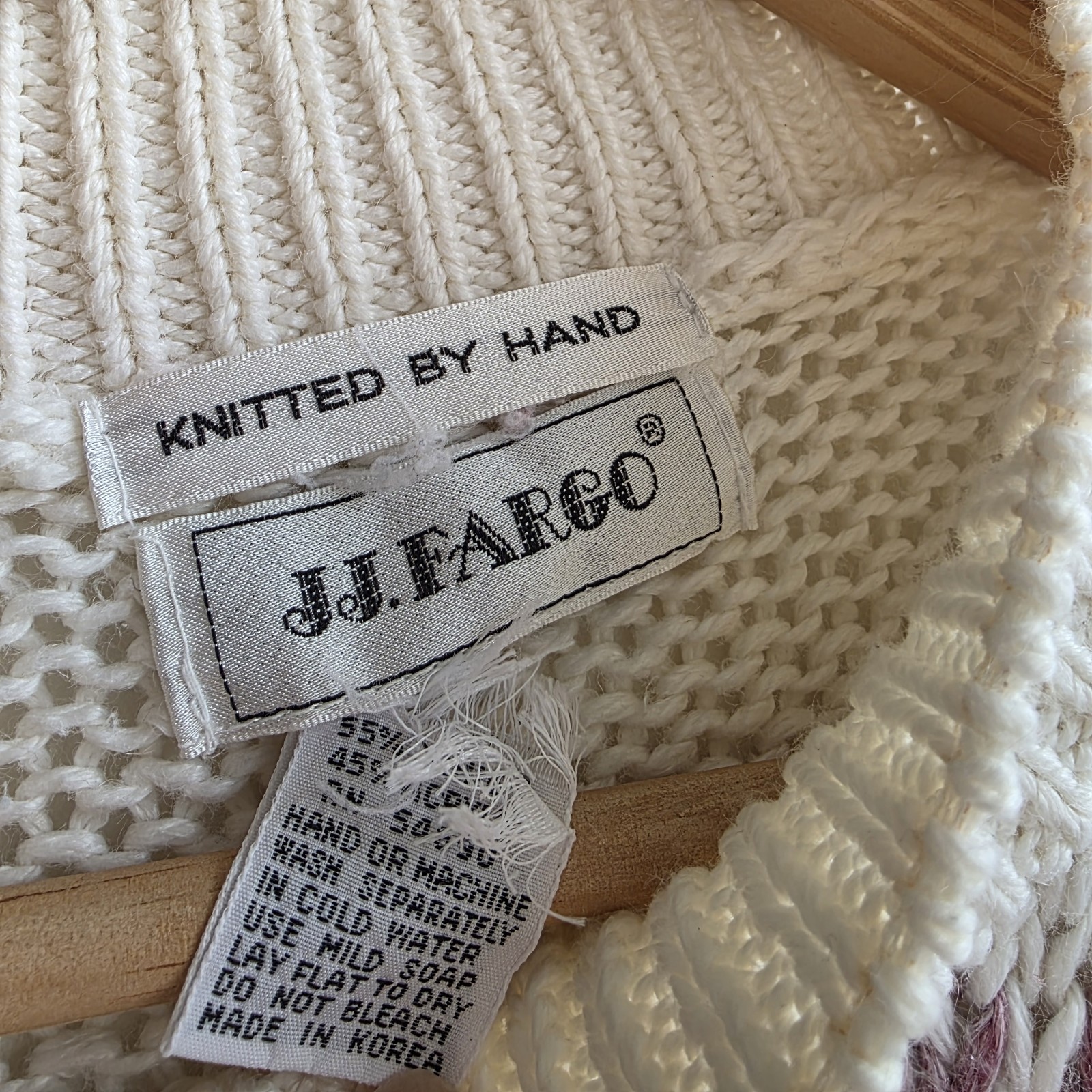 VTG JJ Fargo Hand-Knit Chunky Sweater Cream Cottage Large Granola Grannycore