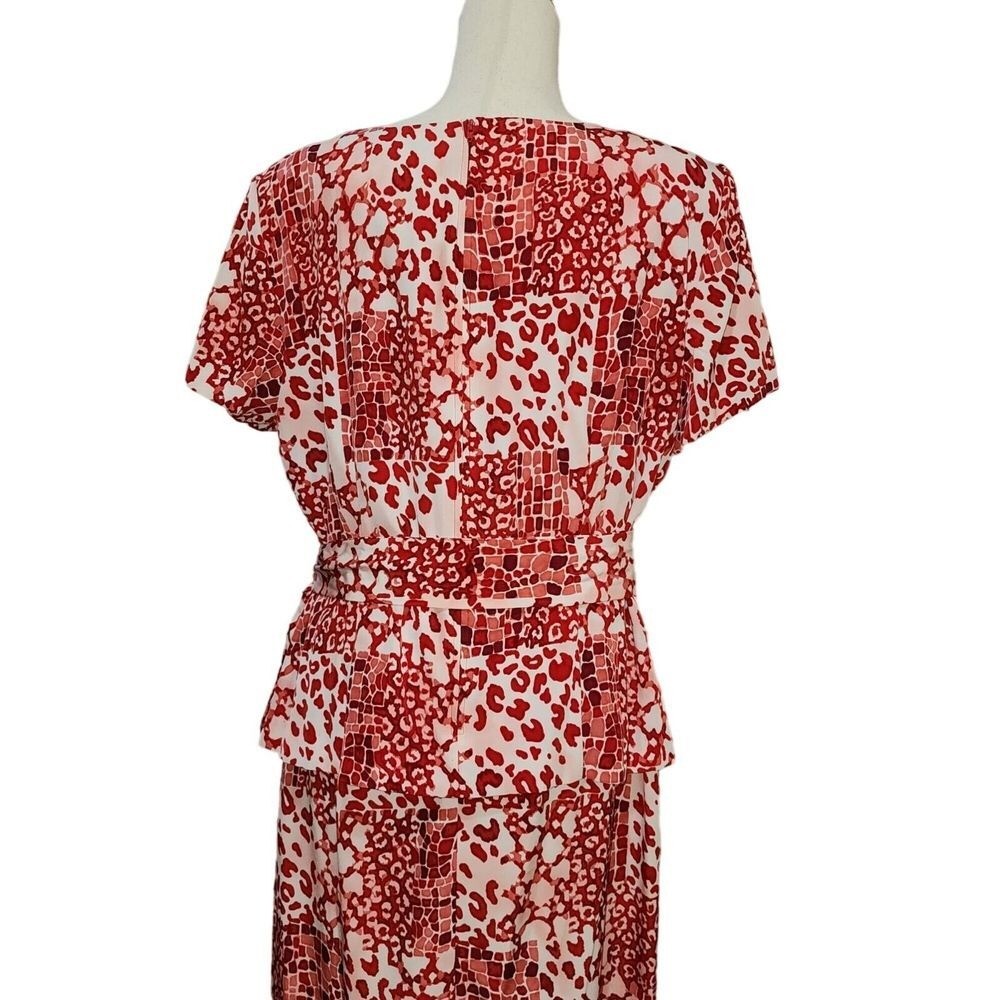 Vintage 90s Sag Harbor Missy Red Printed Midi Belted Dress Size 16