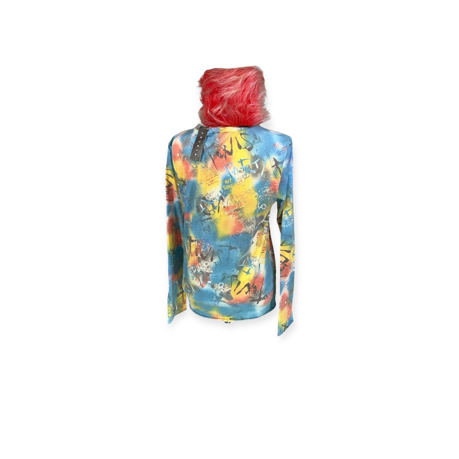 VTG Y2K SISLEY GRAFFITI T-SHIRT TOP RAVE MOD DISCO PSYCHEDELIC CYBER GOTH NWT