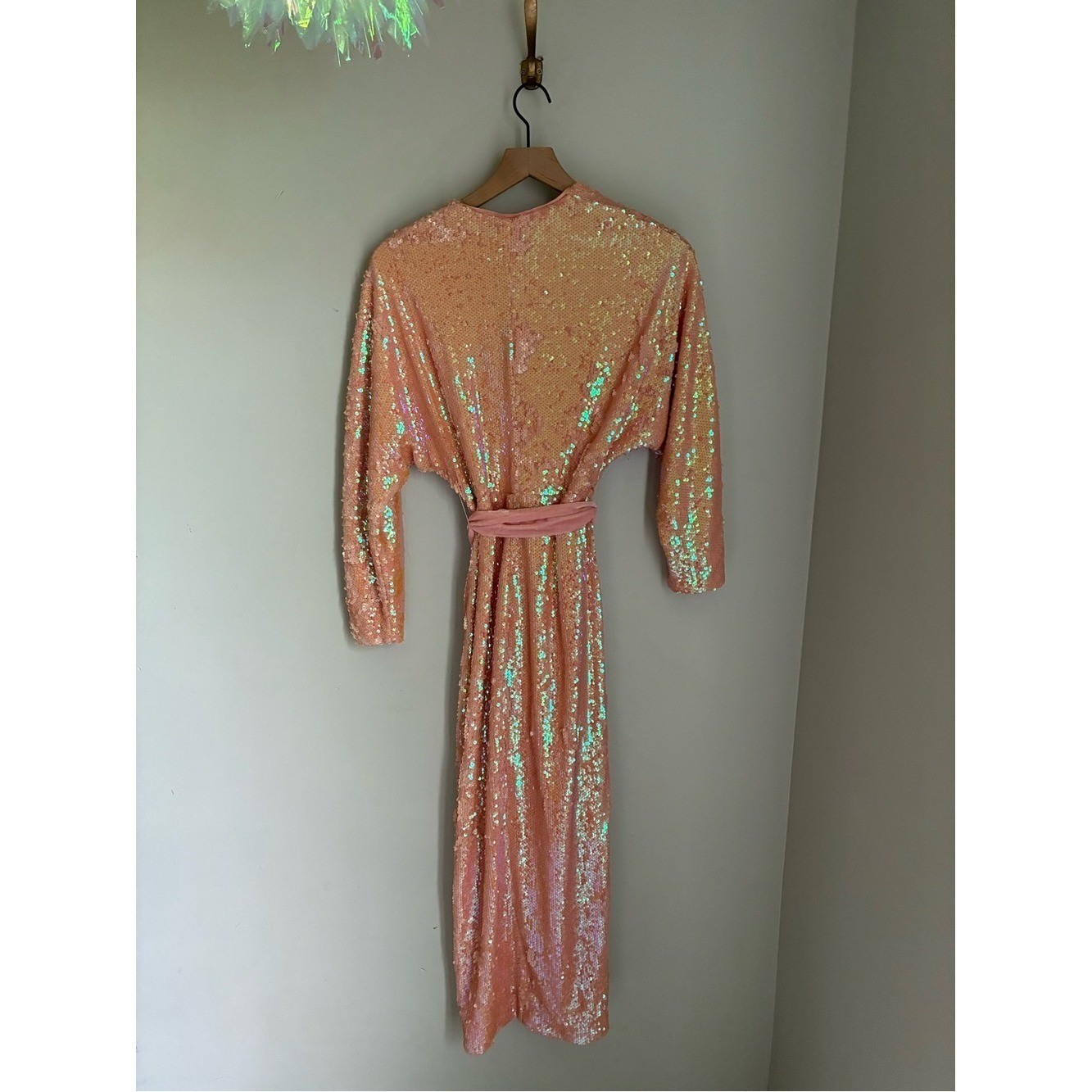 Revolve Song of Style Vernon Midi Dress in Opaline Peach Sequin Dress Size XS