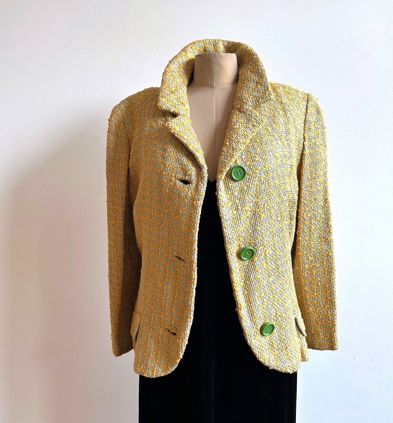 Vintage 1950s Yellow Green Tweed Soft Tailored Blazer Jacket Maisel sz M L 10 12