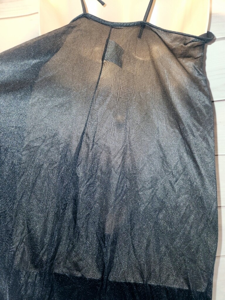 VTG Le Voy’s L Nylon Long Gown Blue Lace Nylon Negligee Black 40″B ~Fit like 1x