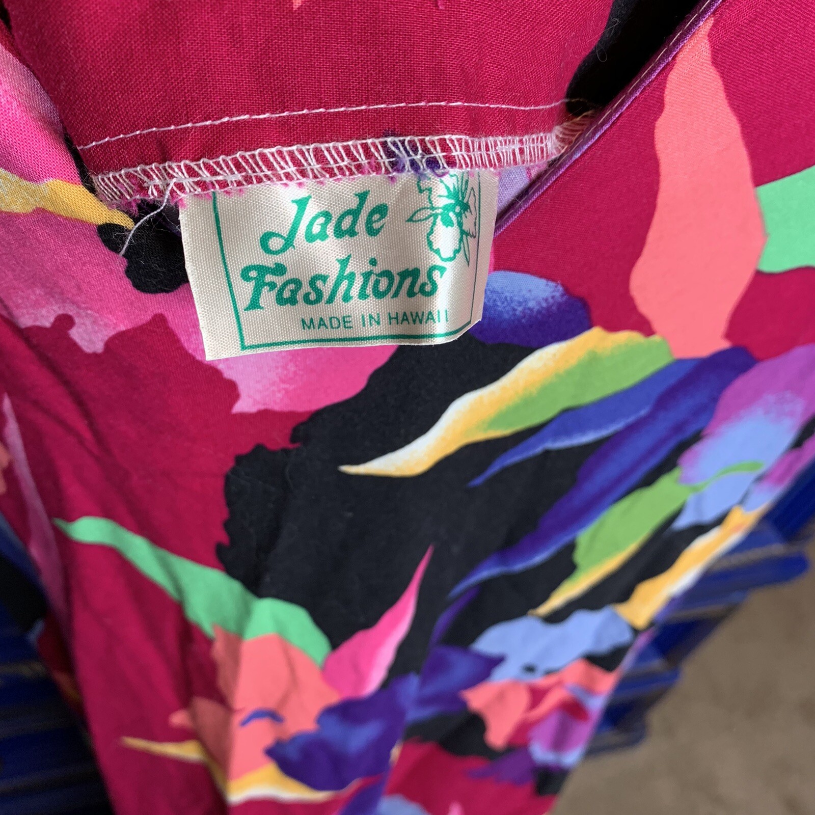 VTG Jade Fashions HAWAII Bright Floral Peasant Tropical Dress Size Small