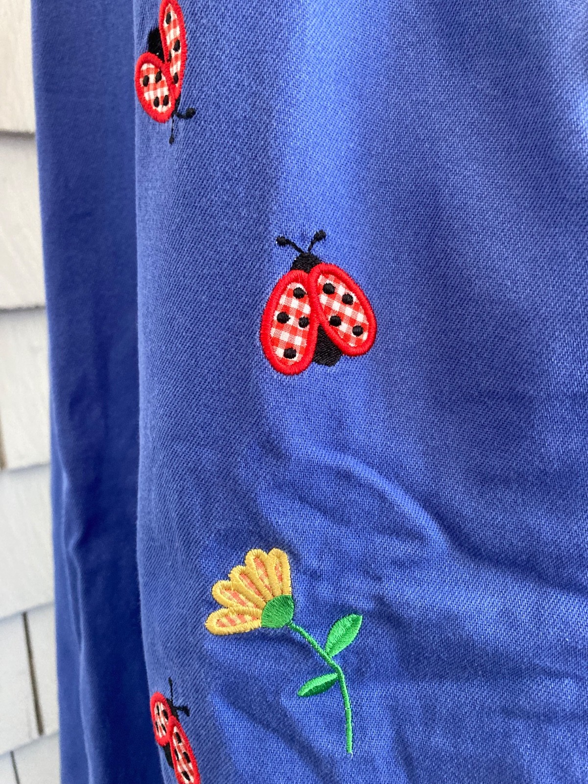 Vintage Boho Mandal Bay Maxi Dress with Embroidered Flowers Ladybugs Size Large