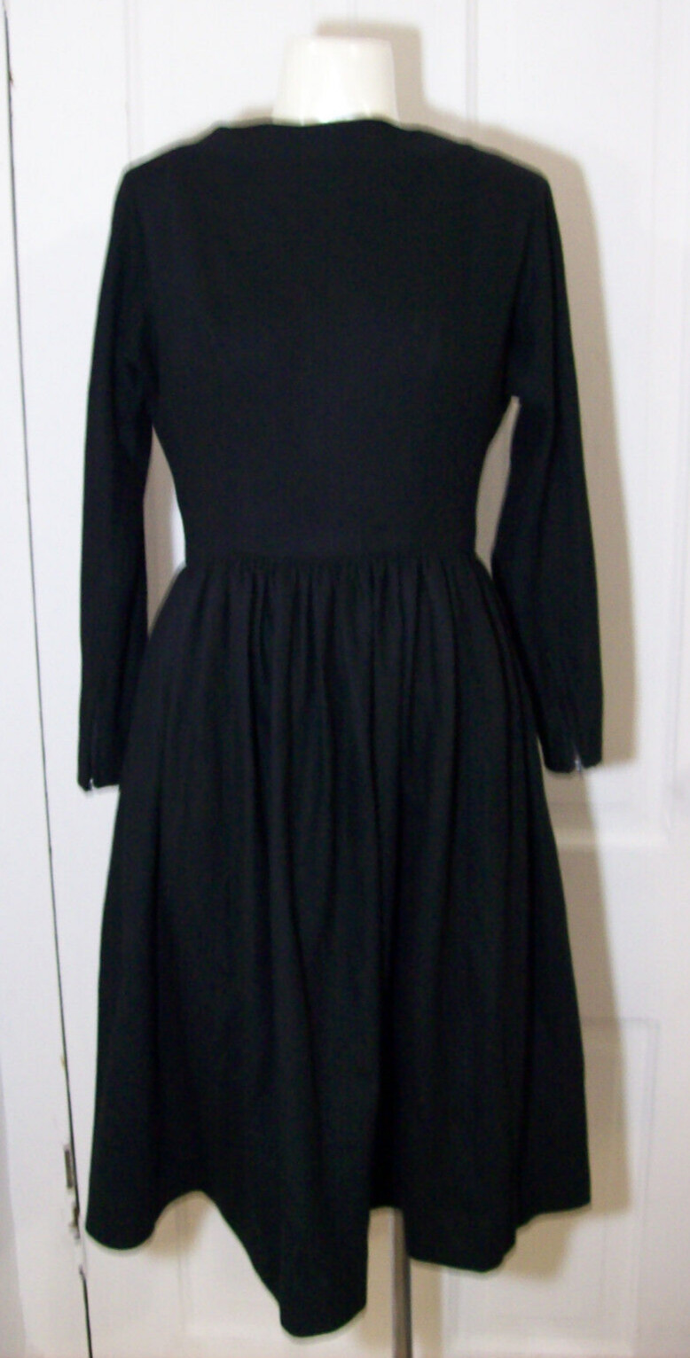 Vintage 1950s Black Long Sleeve Dress, 100% Wool, E.T Jrs CALIFORNIA, small