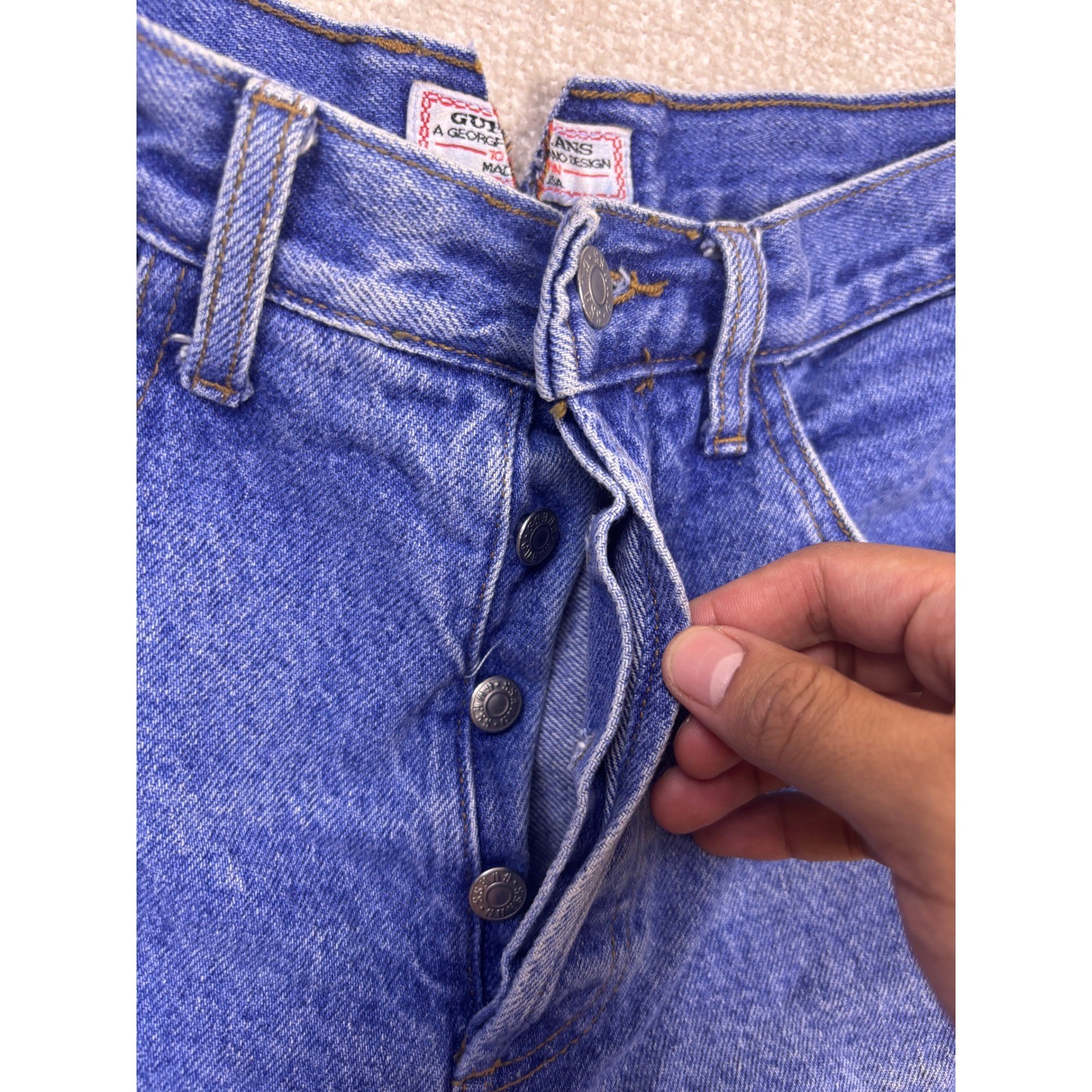 Vintage Guess Georges Marciano Denim Shorts Blue High Waist Button Fly Size 31