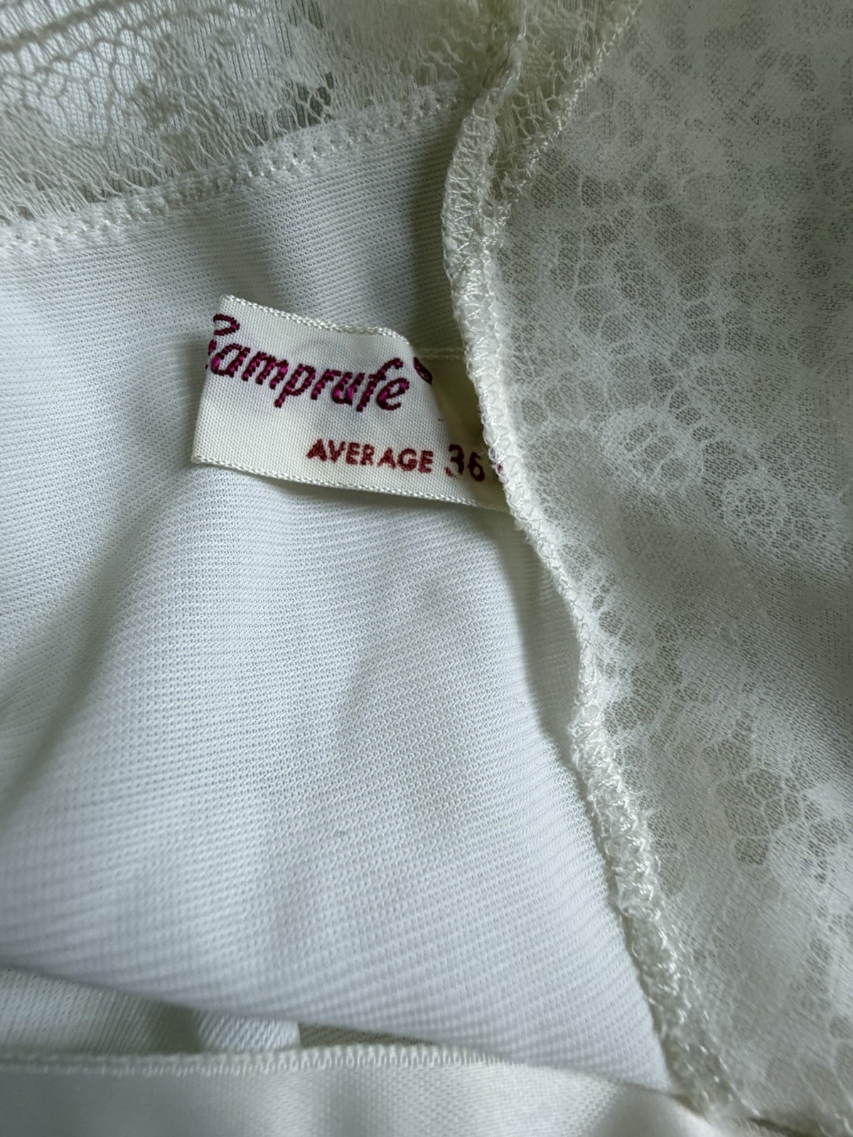 VTG Ivory Lace Slip Dress Size 36 Pleated Ruffle Hem Nylon Bridal Midi Made USA