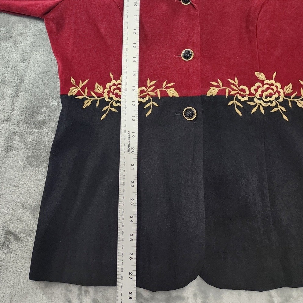 Vintage R&K Originals Pant Suit Womens 12 Black Burgundy Gold Embroidered Sueded