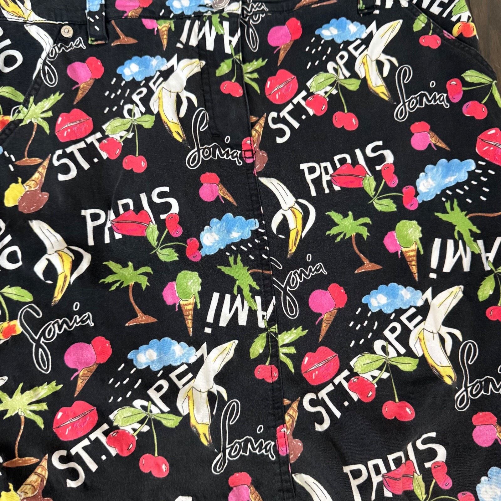 Gorgeous Vintage 90s Sonia Rykiel Fruit Print Mini Skirt 90s Cotton Sz 42