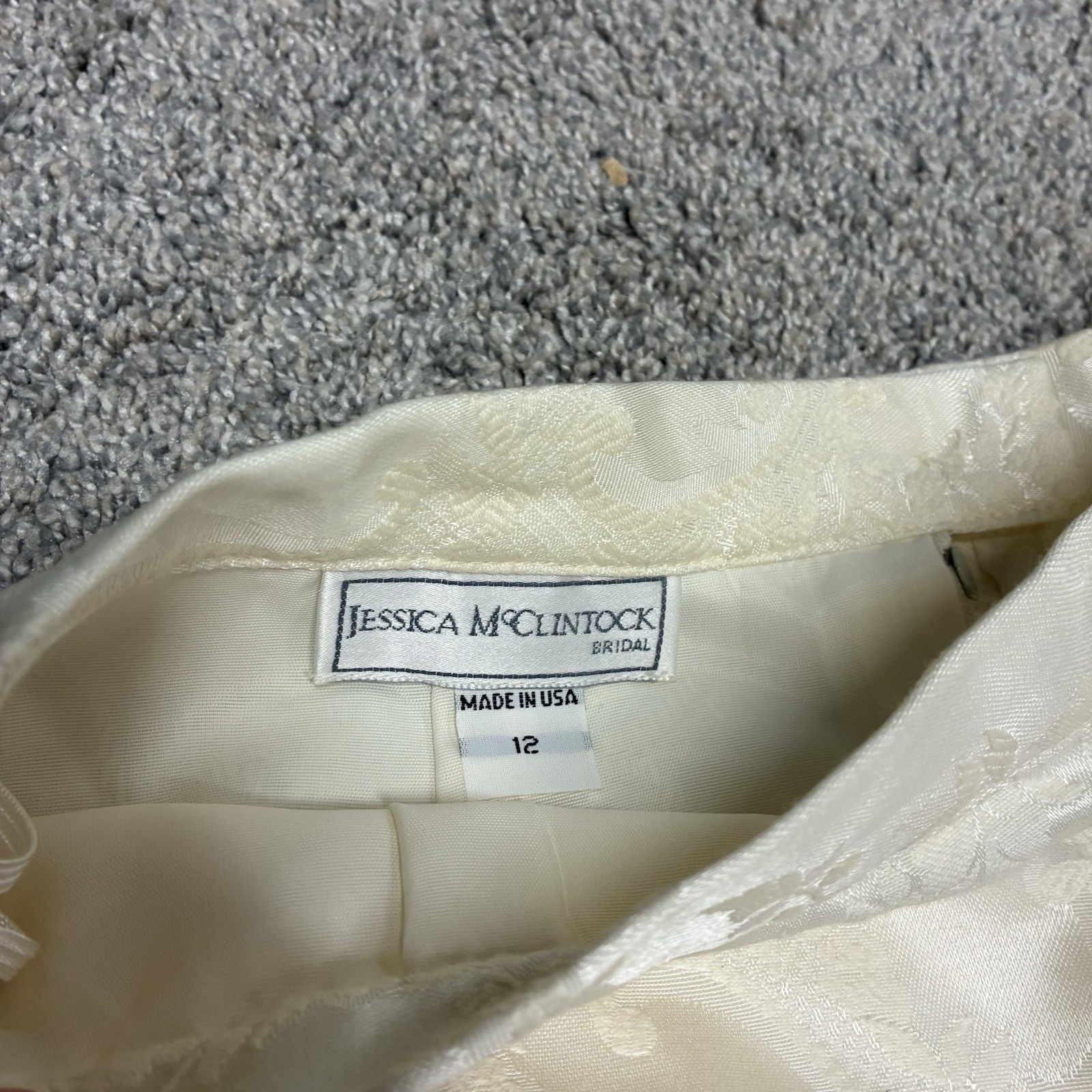 VTG Jessica McClintock Bridal Suit Sz 12 Ivory Peplum Jacket Jacquard Lace 80’s