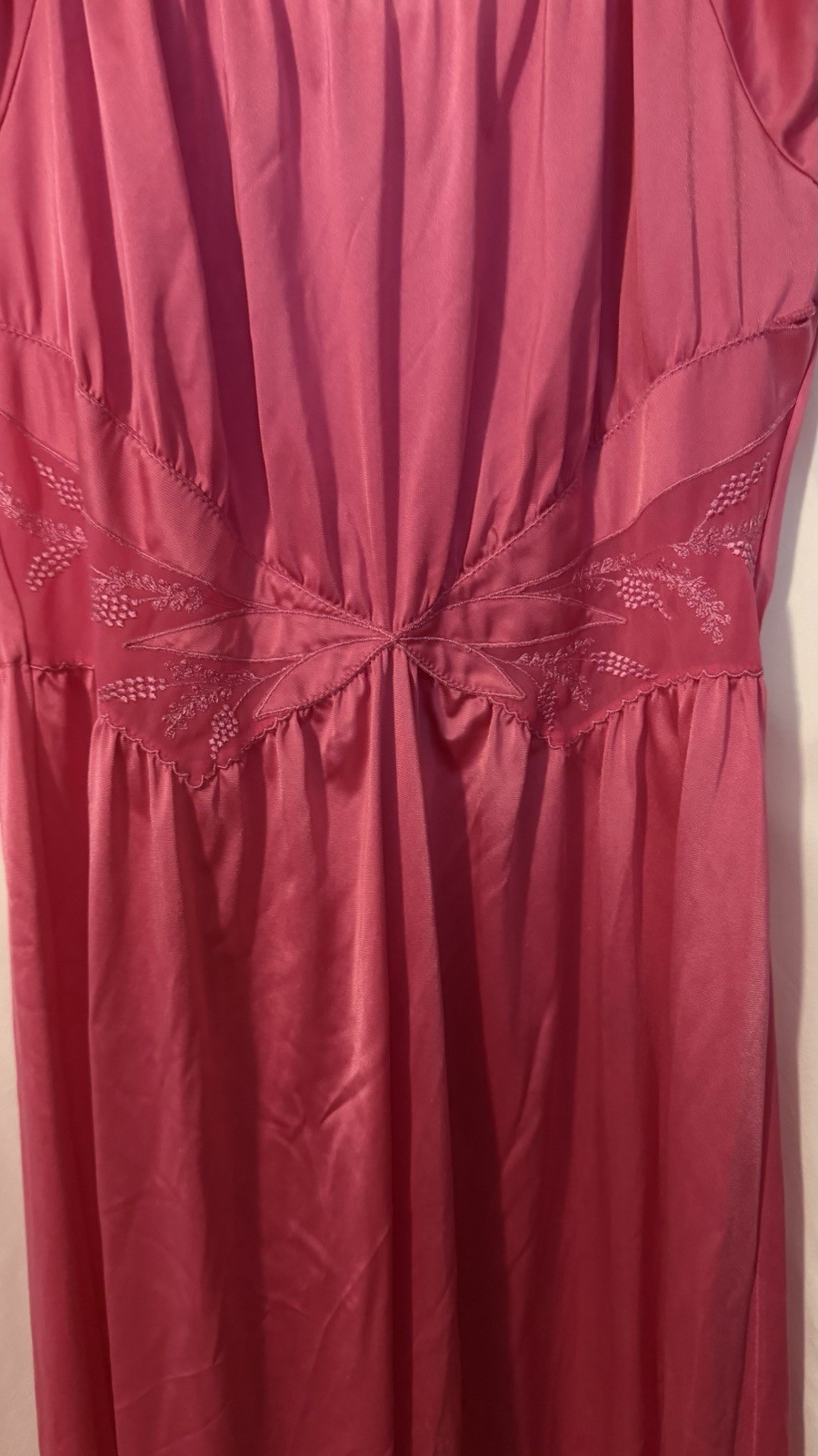 Vintage Shadowline Women’s Long Pink Nylon Nightgown Size S Short Cap Sleeve